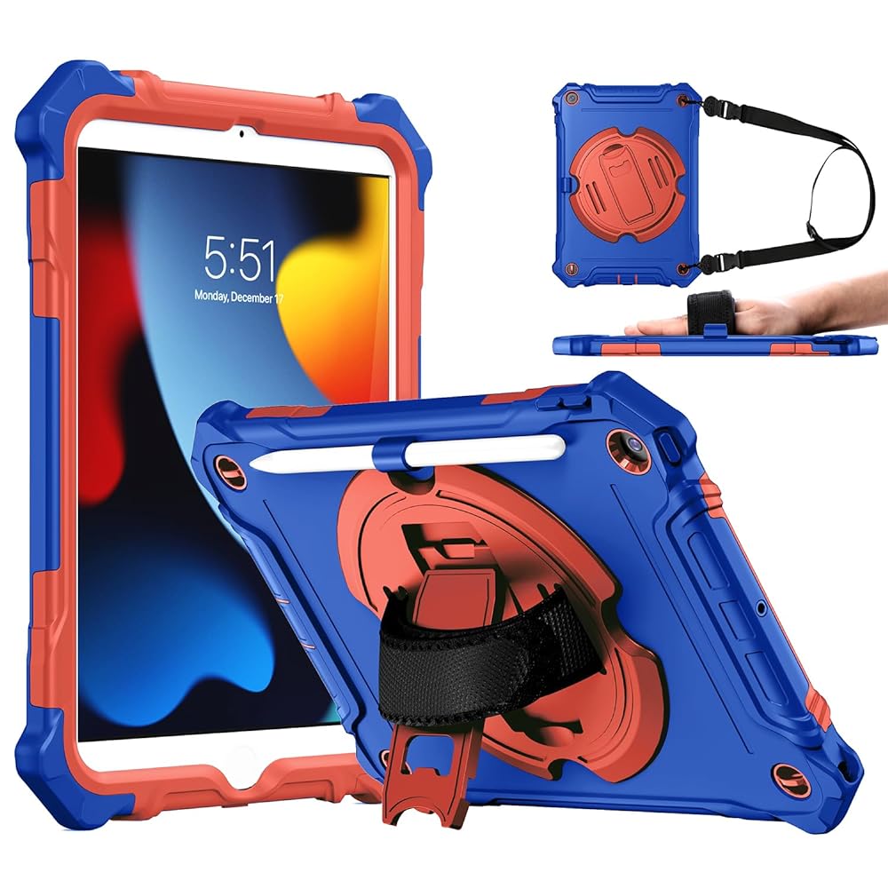 ZtotopCases for iPad 9th/ 8th/ 7th Generation 10.2 inch, Shockproof Full Body Protective Cover with 360° Rotating Hand Strap &Stand, Pencil Holder, Drop Protection, Heavy Duty & Durable