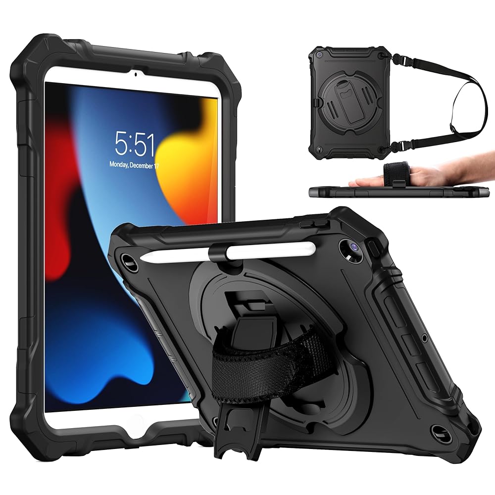 ZtotopCases for iPad 9th/ 8th/ 7th Generation 10.2 inch, Shockproof Full Body Protective Cover with 360° Rotating Hand Strap &Stand, Pencil Holder, Drop Protection, Heavy Duty & Durable