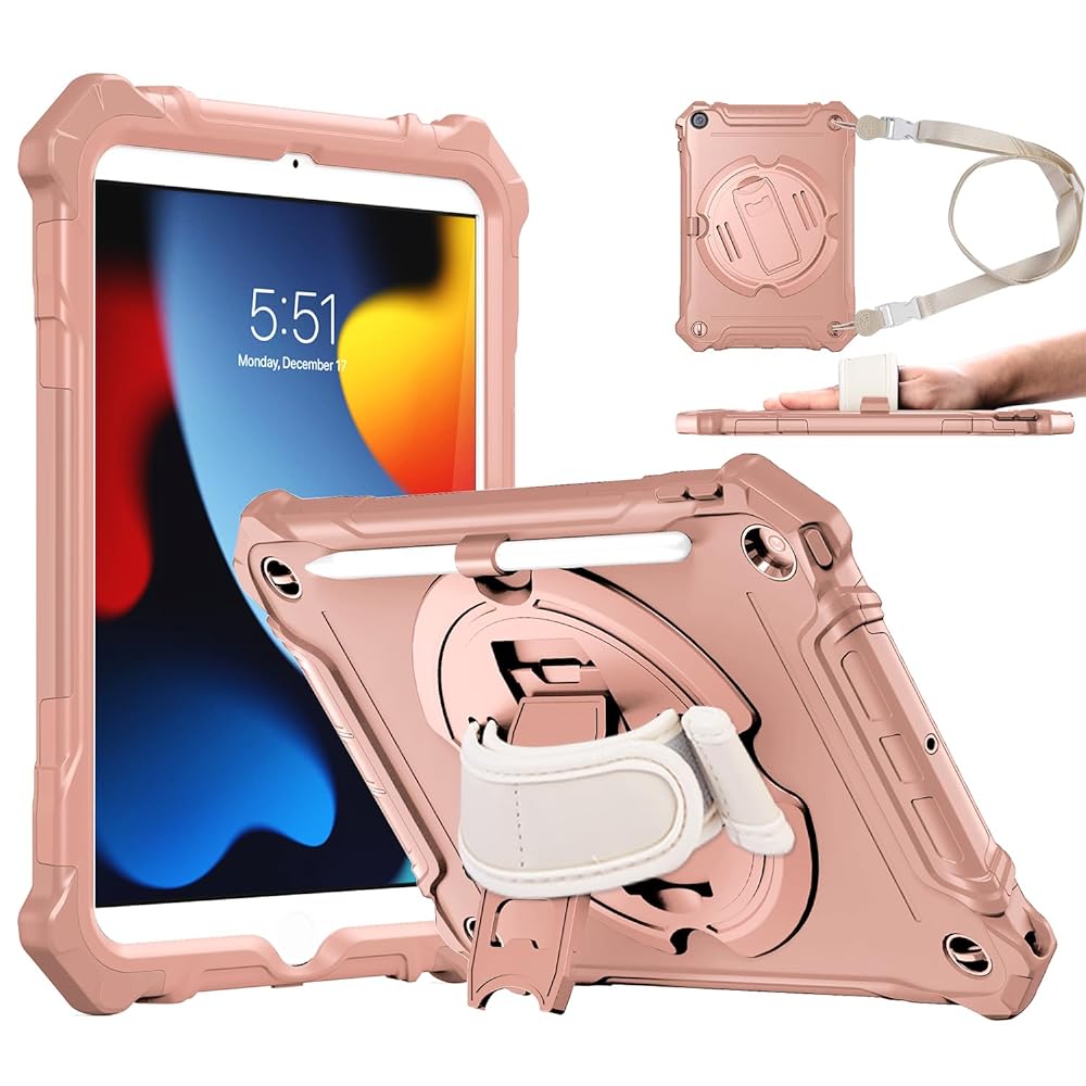 ZtotopCases for iPad 9th/ 8th/ 7th Generation 10.2 inch, Shockproof Full Body Protective Cover with 360° Rotating Hand Strap &Stand, Pencil Holder, Drop Protection, Heavy Duty & Durable