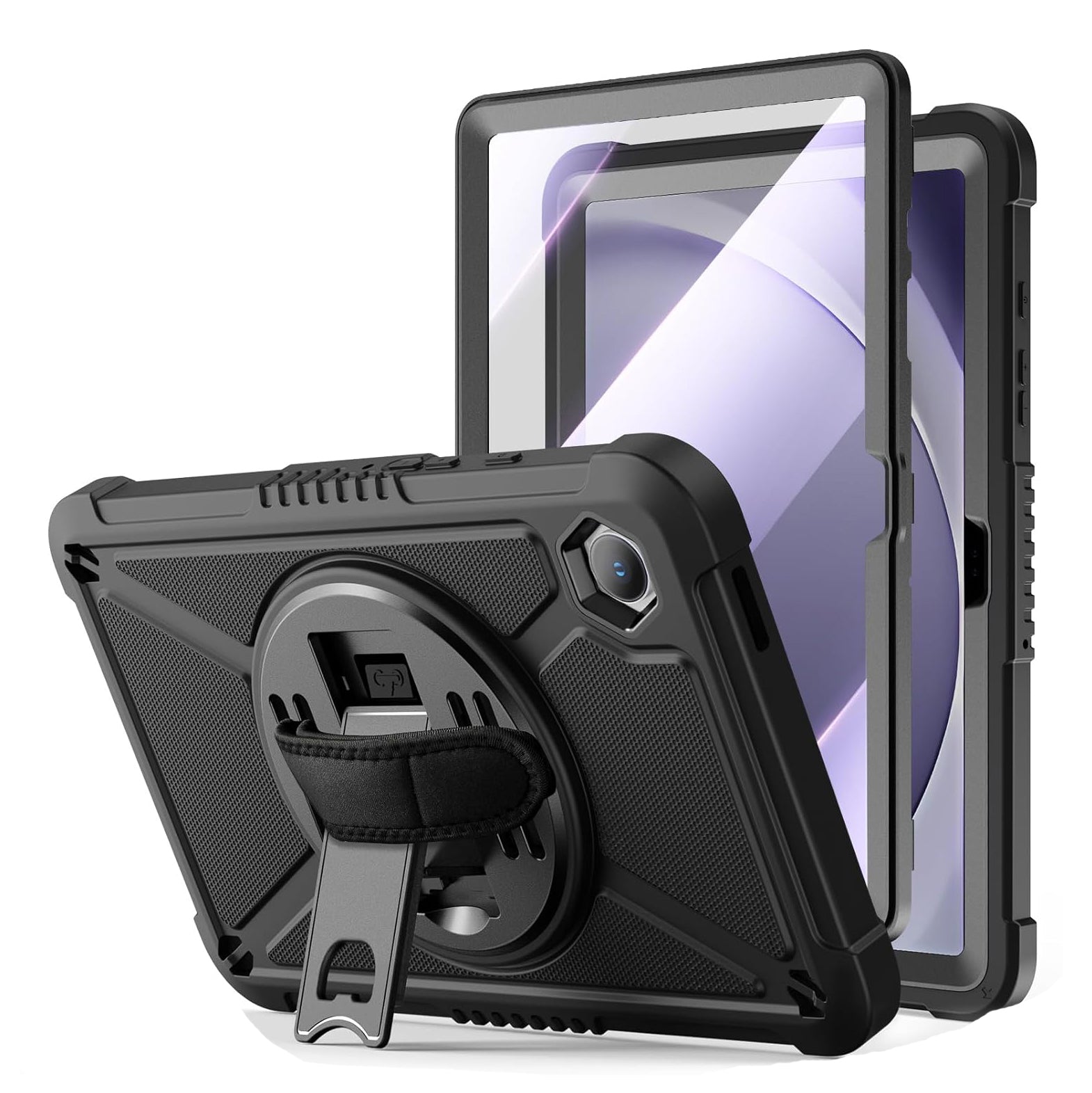 Ztotop Case for Samsung Galaxy Tab A9 Plus 11 Inch 2023 (SM-X210/X216/X218), Shockproof Hard Duty Case with Screen Protector +360 Rotating Hand Strap&Stand +Shoulder Strap for Galaxy A9+ Tablet, Black