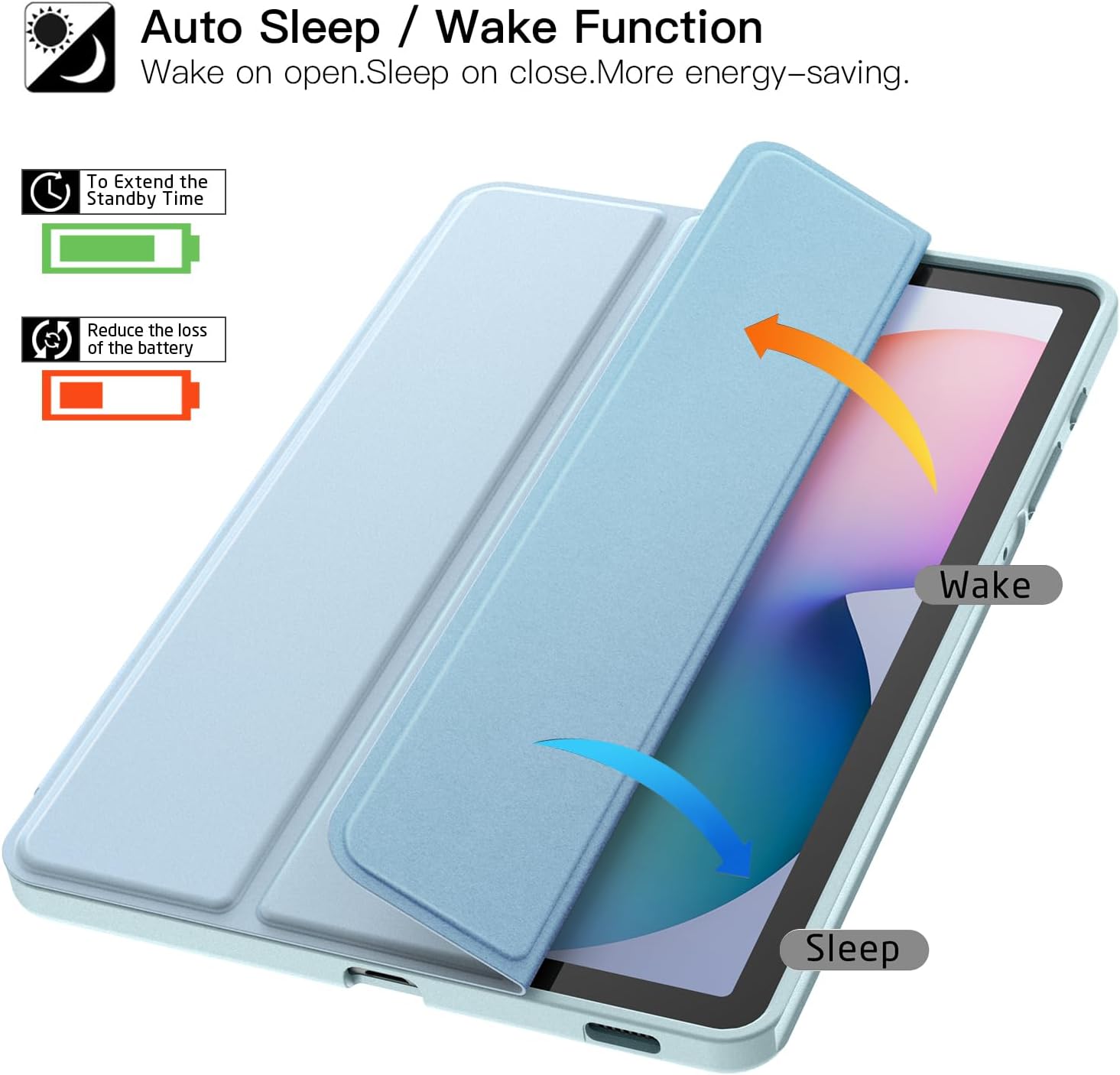 ZtotopCases 2024/2022/2020 Galaxy Tab S6 Lite 10.4" Case with Pen Holder, Auto Wake/Sleep, PU Lightweight Trifold Stand Folio Cover for Samsung Galaxy S6 Lite Tablet (SM-P615/P619/P620/P625), Sky Blue