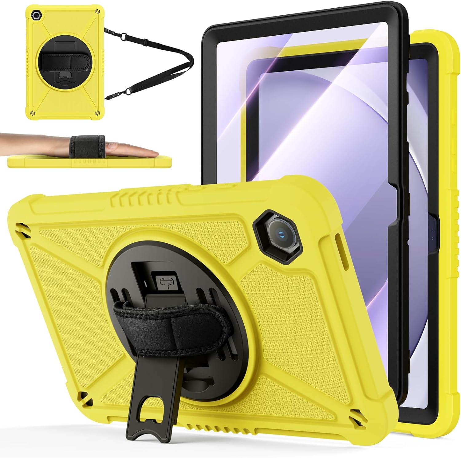 ZtotopCases for Samsung Galaxy Tab A9+ / A9 Plus 11'' 2023 (SM-X210/X216/X218), Shockproof Hard Duty Case with Screen Protector+360 Rotating Hand Strap&Stand+Shoulder Strap for Tab A9+ Tablet, Yellow