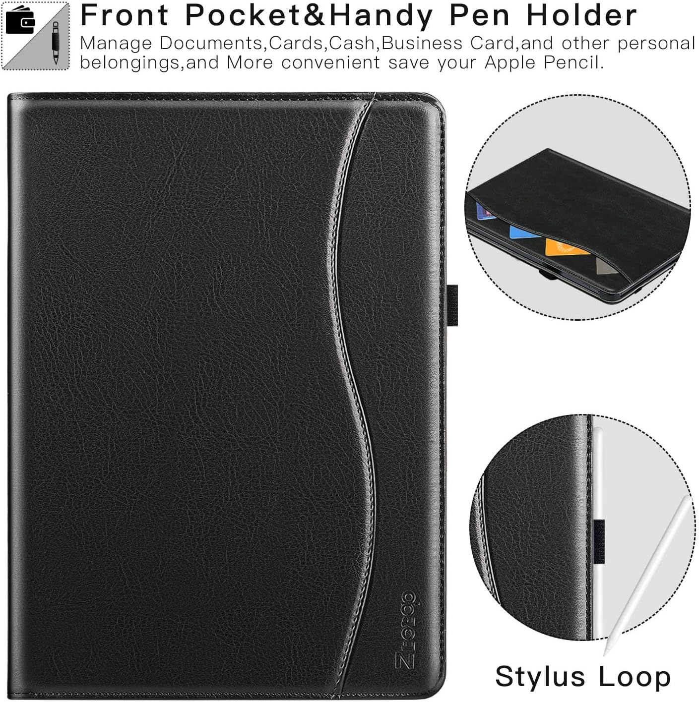 ZtotopCases for New 𝐢𝐏𝐚𝐝 𝐏𝐫𝐨 𝟏𝟑 Inch Case 2024(M4),7th Generation, Premium PU Leather Folio Cover,Supports Pencil Pro,Pencil(USB-C) and Touch ID, Auto Wake/Sleep for 12.9 in 6/5/4 Gen,Black