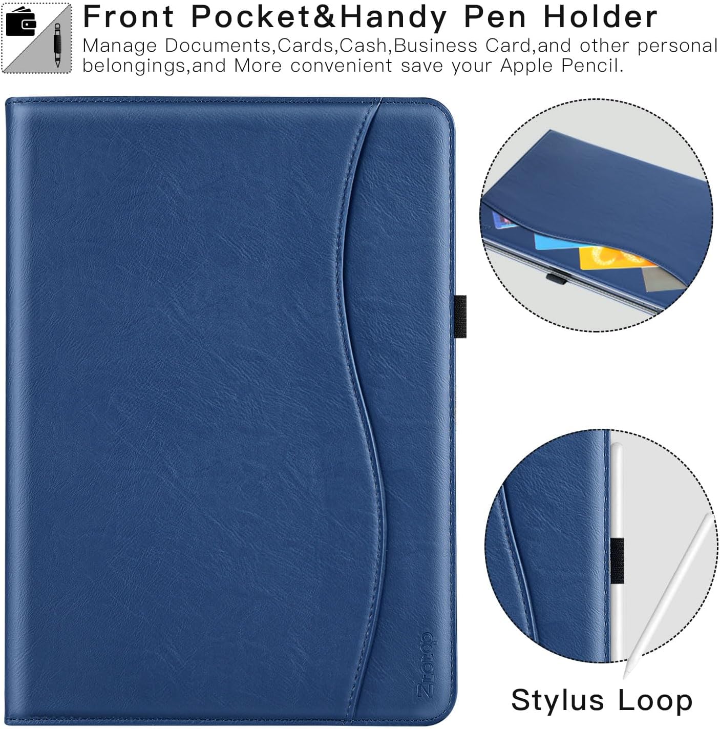 ZtotopCases for New 𝐢𝐏𝐚𝐝 𝐏𝐫𝐨 𝟏𝟑 Inch Case 2024(M4),7th Generation, Premium PU Leather Folio Cover,Supports Pencil Pro,Pencil(USB-C) and Touch ID, Auto Wake/Sleep for 12.9 in 6/5/4/3 Gen,Blue