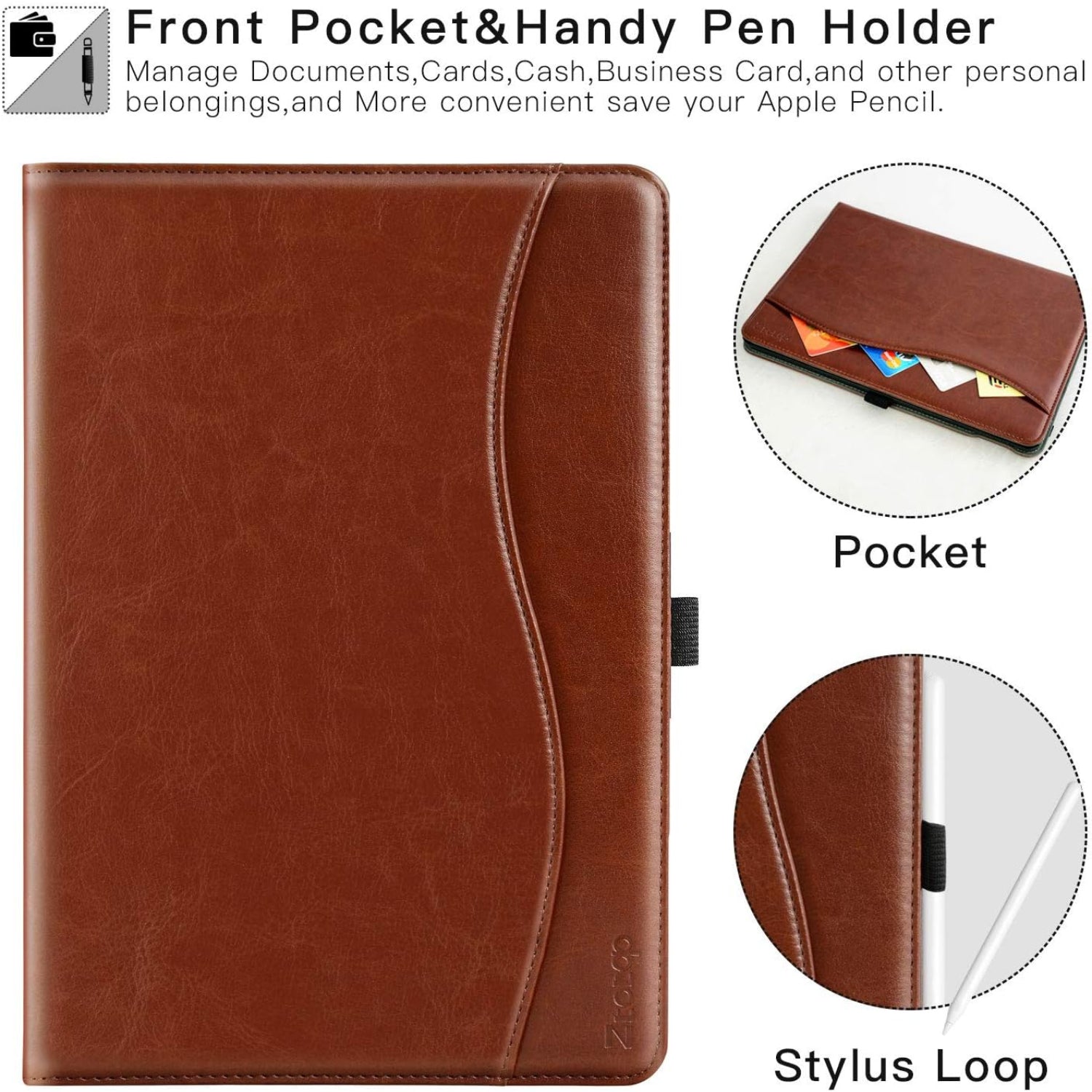 𝐢𝐏𝐚𝐝 𝐏𝐫𝐨 𝟏𝟑 Inch Case 2024(M4),7th Generation/Pro 12.9" in 6th/5th/4th Gen PU Leather Smart Folio Cover Case-Brown