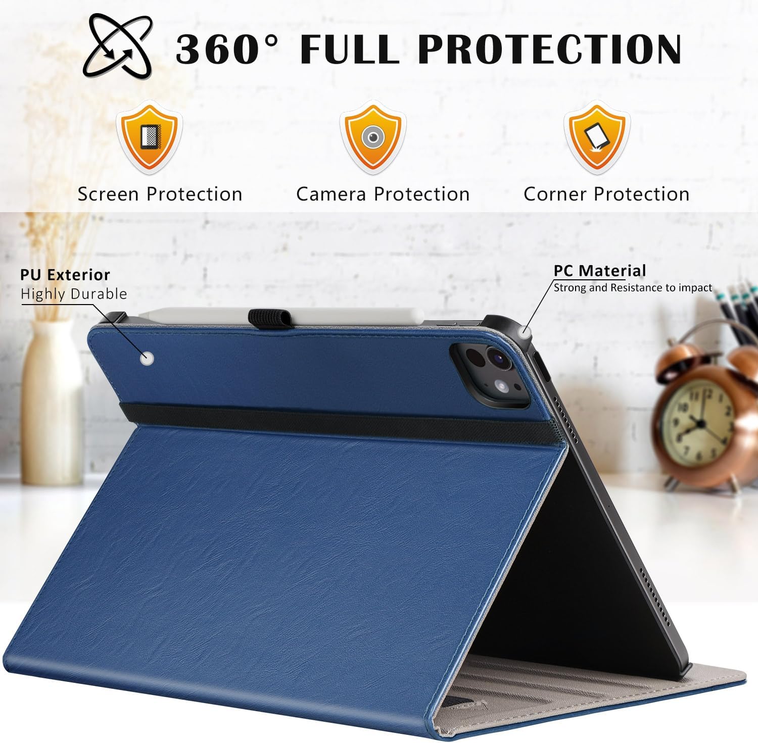 ZtotopCases for New 𝐢𝐏𝐚𝐝 𝐏𝐫𝐨 𝟏𝟑 Inch Case 2024(M4),7th Generation, Premium PU Leather Folio Cover,Supports Pencil Pro,Pencil(USB-C) and Touch ID, Auto Wake/Sleep for 12.9 in 6/5/4/3 Gen,Blue