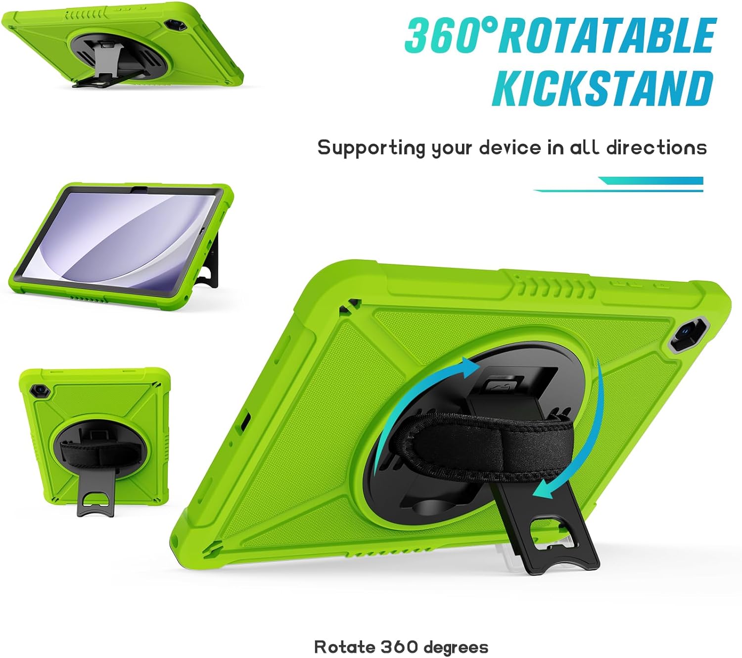 ZtotopCases for Samsung Galaxy Tab A9+ / A9 Plus 11'' 2023 (SM-X210/X216/X218), Shockproof Hard Duty Case with Screen Protector+360 Rotating Hand Strap&Stand+Shoulder Strap for Tab A9+ Tablet, Green