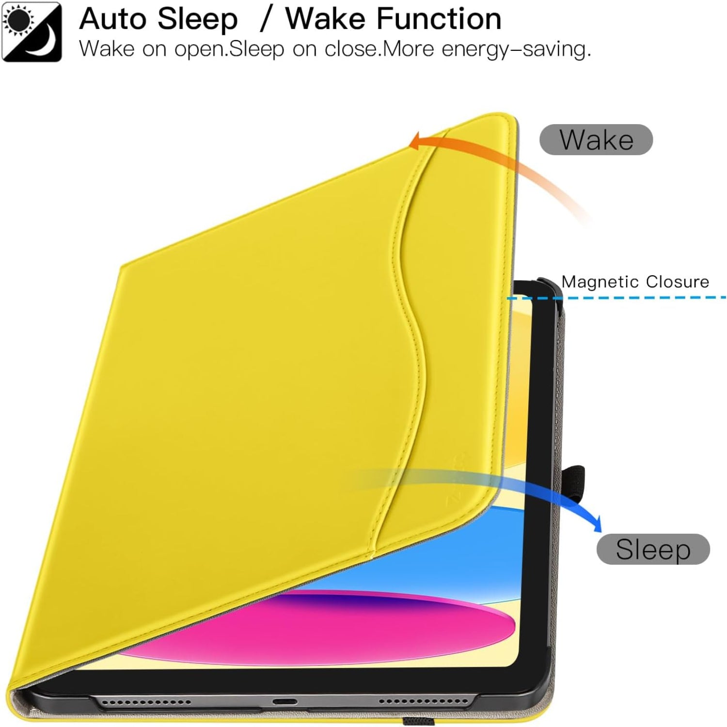 iPad 10th Generation,10.9 Inch 2022 Model with Auto Wake/Sleep Function Leather Case-Yellow