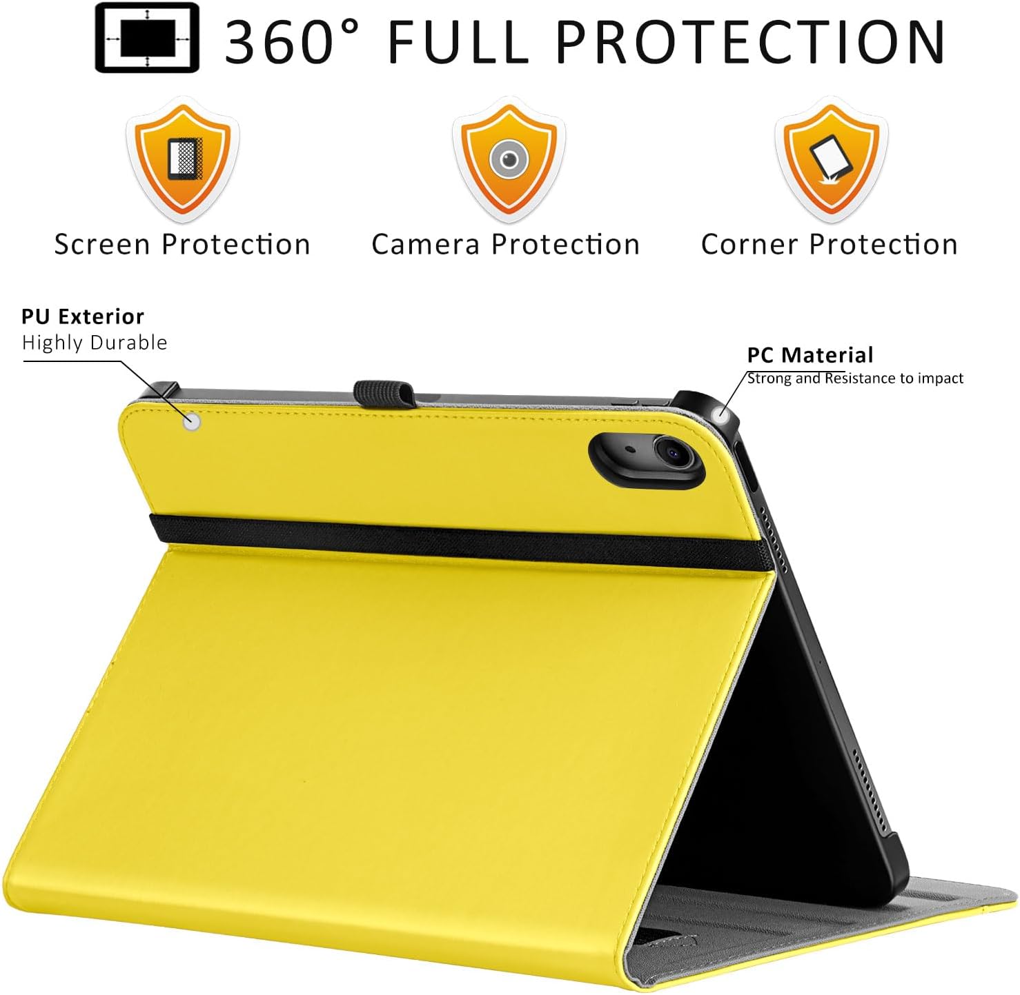 ZtotopCases Case for iPad 10th Generation,10.9 Inch 2022 Model, Premium Leather Business Cover with Auto Wake/Sleep Function, Multi-Angle Viewing Stand Cover with Pocket & Pencil Holder, Yellow