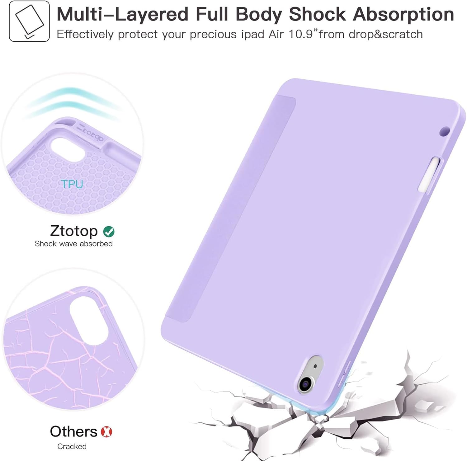 ZtotopCases for iPad Air 6th Generation 11 Inch 2024 Case & iPad Air 5th/4th Gen 10.9 Inch 2022/2020 & iPad Pro 11" 2018 1st with Pencil Holder, Soft TPU Back Slim Trifold Smart Cover, Purple