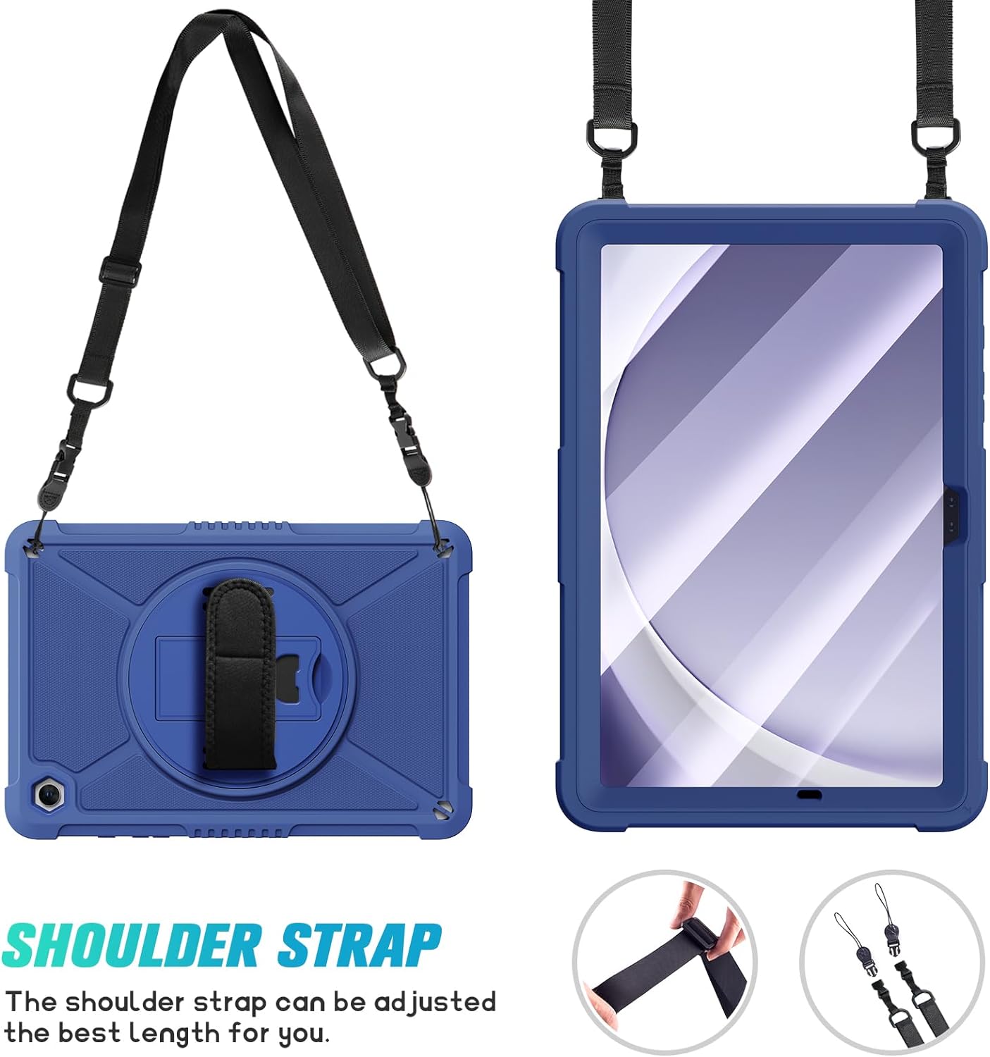 ZtotopCases for Samsung Galaxy Tab A9+ / A9 Plus 11'' 2023 (SM-X210/X216/X218), Shockproof Hard Duty Case with Screen Protector+360 Rotating Hand Strap&Stand+Shoulder Strap for Tab A9+ Tablet, Blue