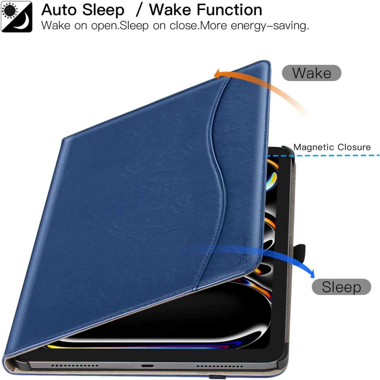 𝐢𝐏𝐚𝐝 𝐏𝐫𝐨 𝟏𝟑 Inch Case 2024(M4),7th Generation/Pro 12.9" in 6th/5th/4th Gen PU Leather Smart Folio Cover Case-Blue