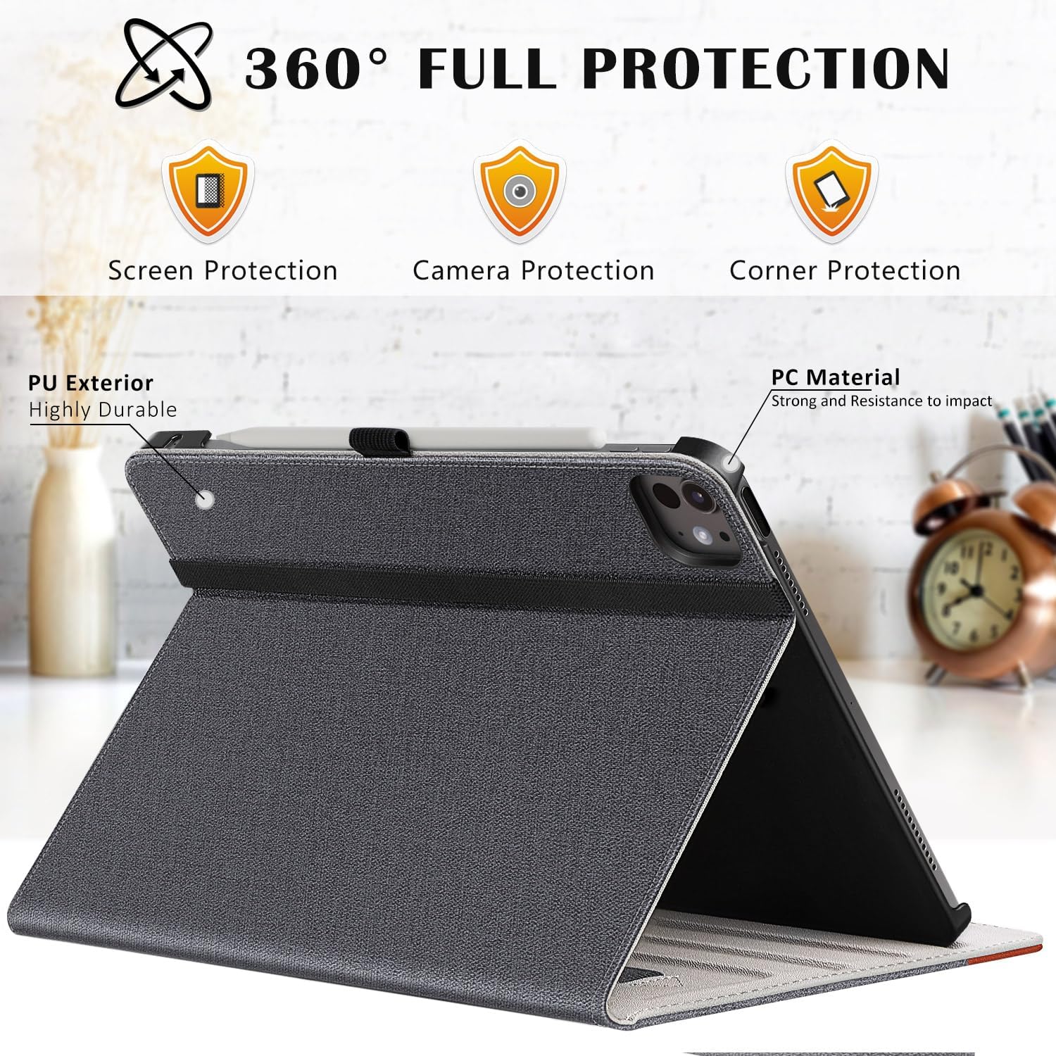 ZtotopCases for New iPad Pro 11 Inch Case 2024 5th Gen(M4), Premium PU Leather Smart Cover with Auto Wake/Sleep,Multiple View Angles with Hand Strap and Pocket for iPad Pro 11 5th Gen,Denimblack