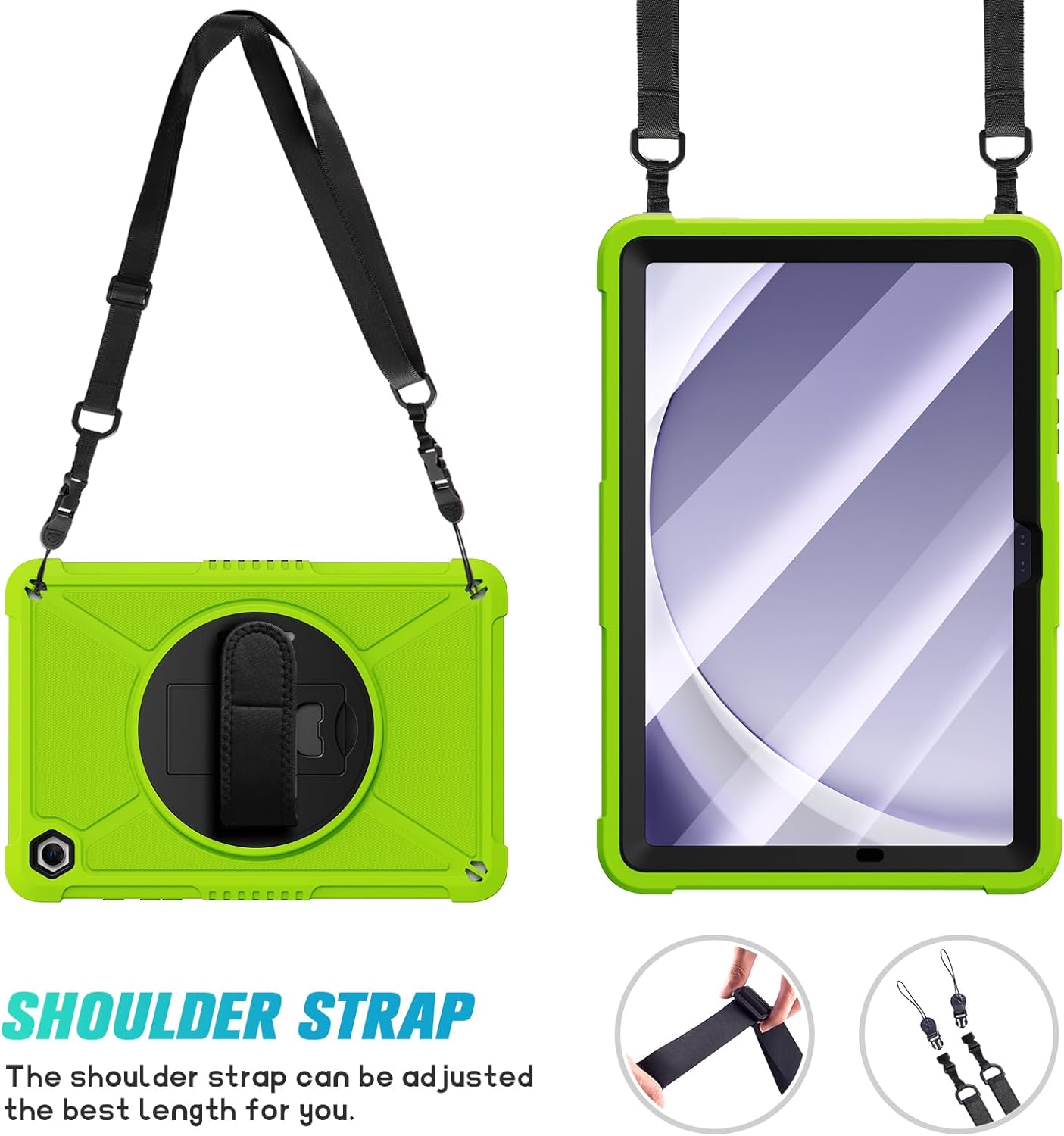 ZtotopCases for Samsung Galaxy Tab A9+ / A9 Plus 11'' 2023 (SM-X210/X216/X218), Shockproof Hard Duty Case with Screen Protector+360 Rotating Hand Strap&Stand+Shoulder Strap for Tab A9+ Tablet, Green