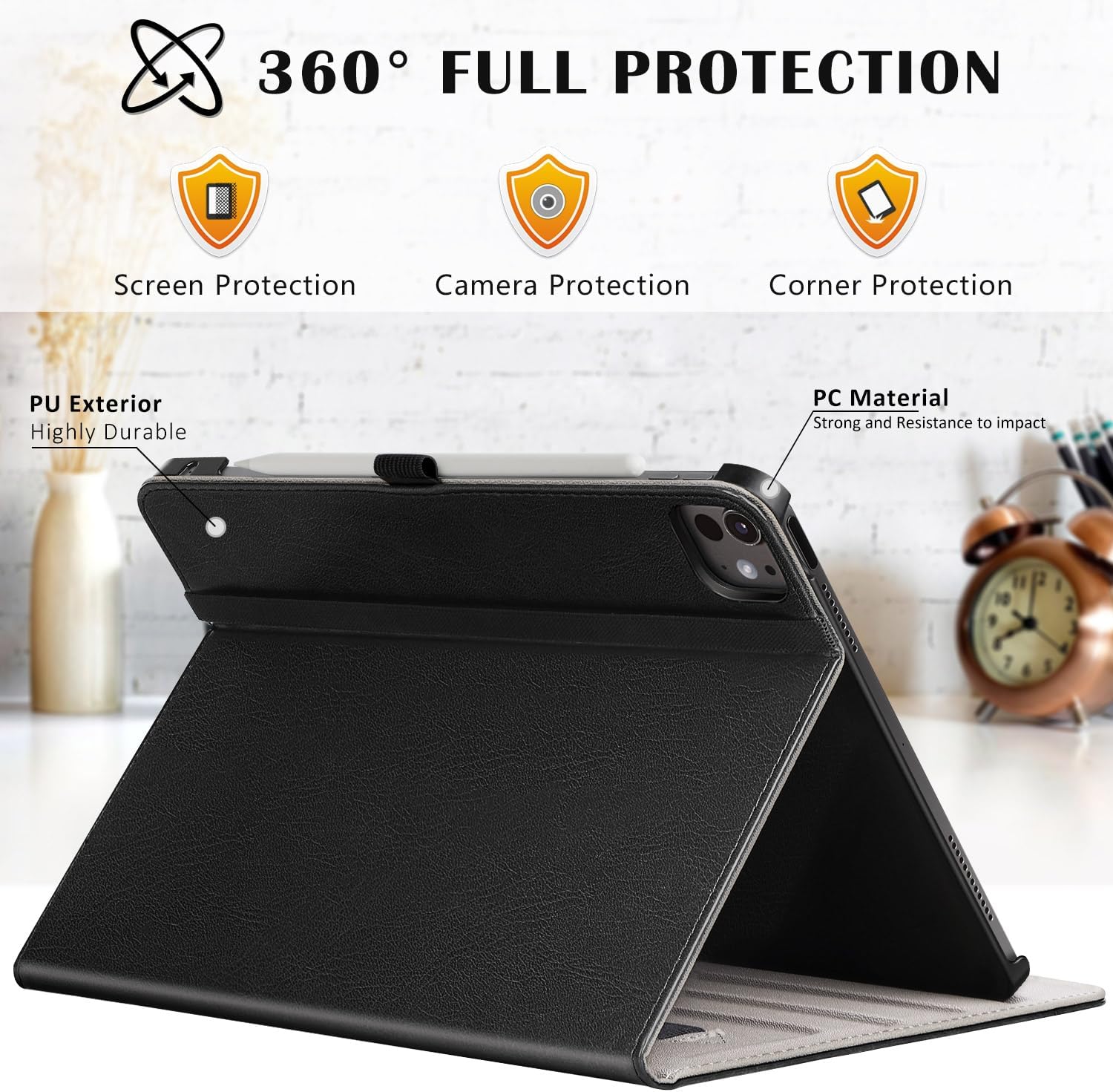 ZtotopCases for New iPad Pro 11 Inch Case 2024 5th Generation(M4), Premium PU Leather Smart Cover with Auto Wake/Sleep,Multiple View Angles with Hand Strap and Pocket for iPad Pro 11 5th Gen,Black