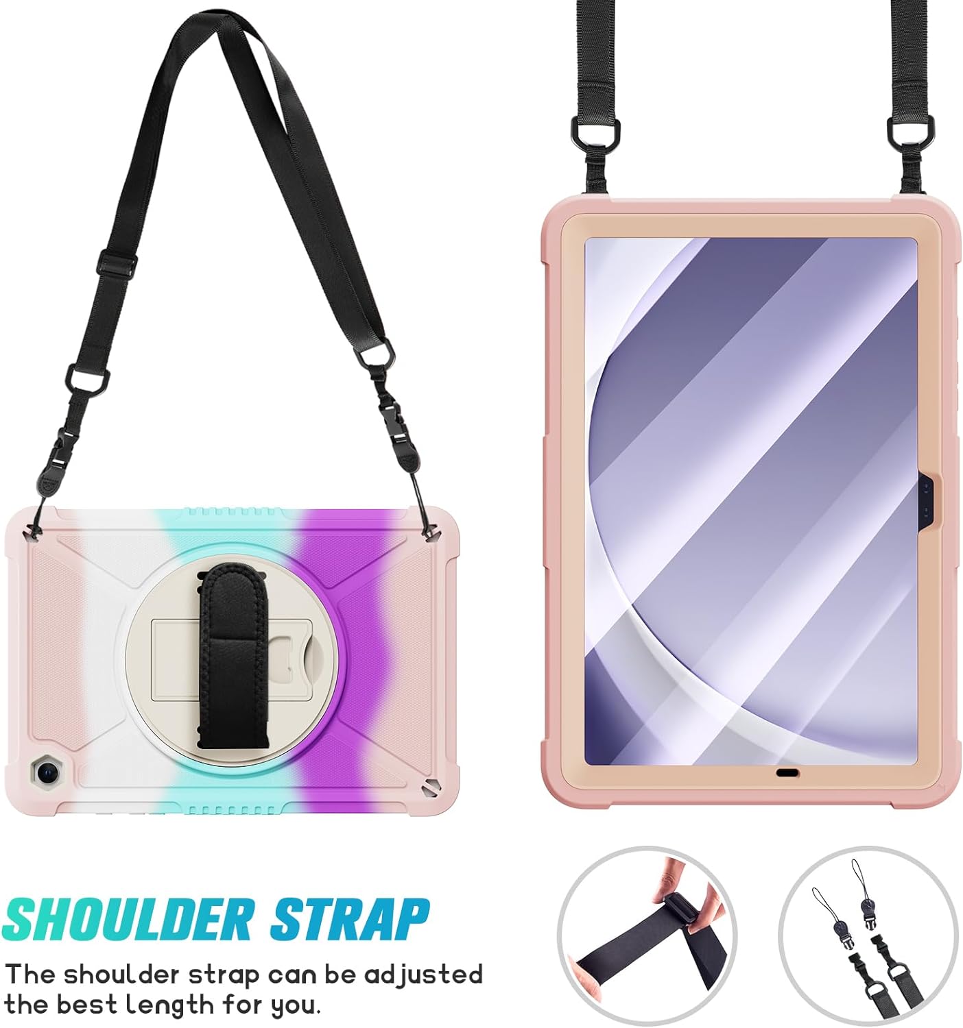 ZtotopCases for Samsung Galaxy Tab A9+ / A9 Plus 11'' 2023 (SM-X210/X216/X218), Shockproof Hard Duty Case with Screen Protector+360 Rotating Hand Strap&Stand+Shoulder Strap for A9+ Tablet, Colorful