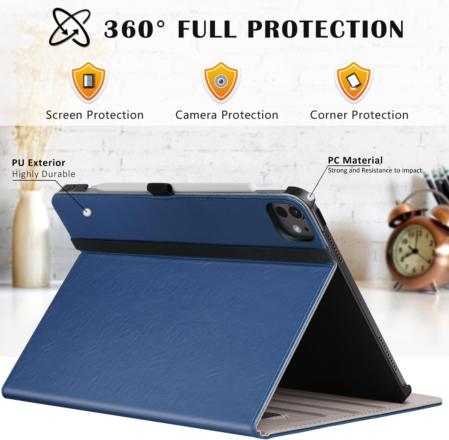 ZtotopCases for New iPad Pro 11 Inch Case 2024 5th Generation(M4), Premium PU Leather Smart Cover with Auto Wake/Sleep,Multiple View Angles with Hand Strap and Pocket for iPad Pro 11 5th Gen,Navy Blue