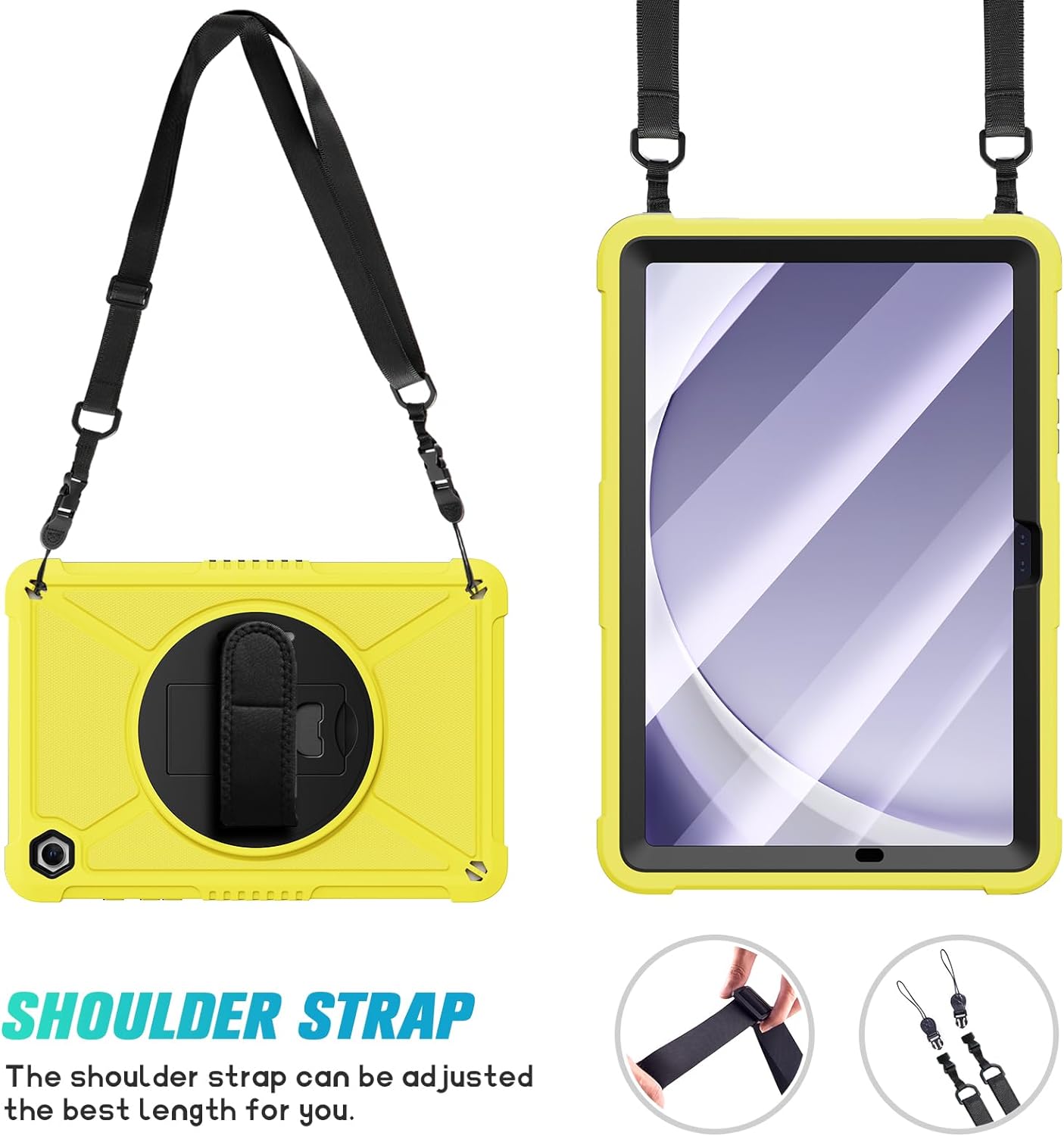 ZtotopCases for Samsung Galaxy Tab A9+ / A9 Plus 11'' 2023 (SM-X210/X216/X218), Shockproof Hard Duty Case with Screen Protector+360 Rotating Hand Strap&Stand+Shoulder Strap for Tab A9+ Tablet, Yellow