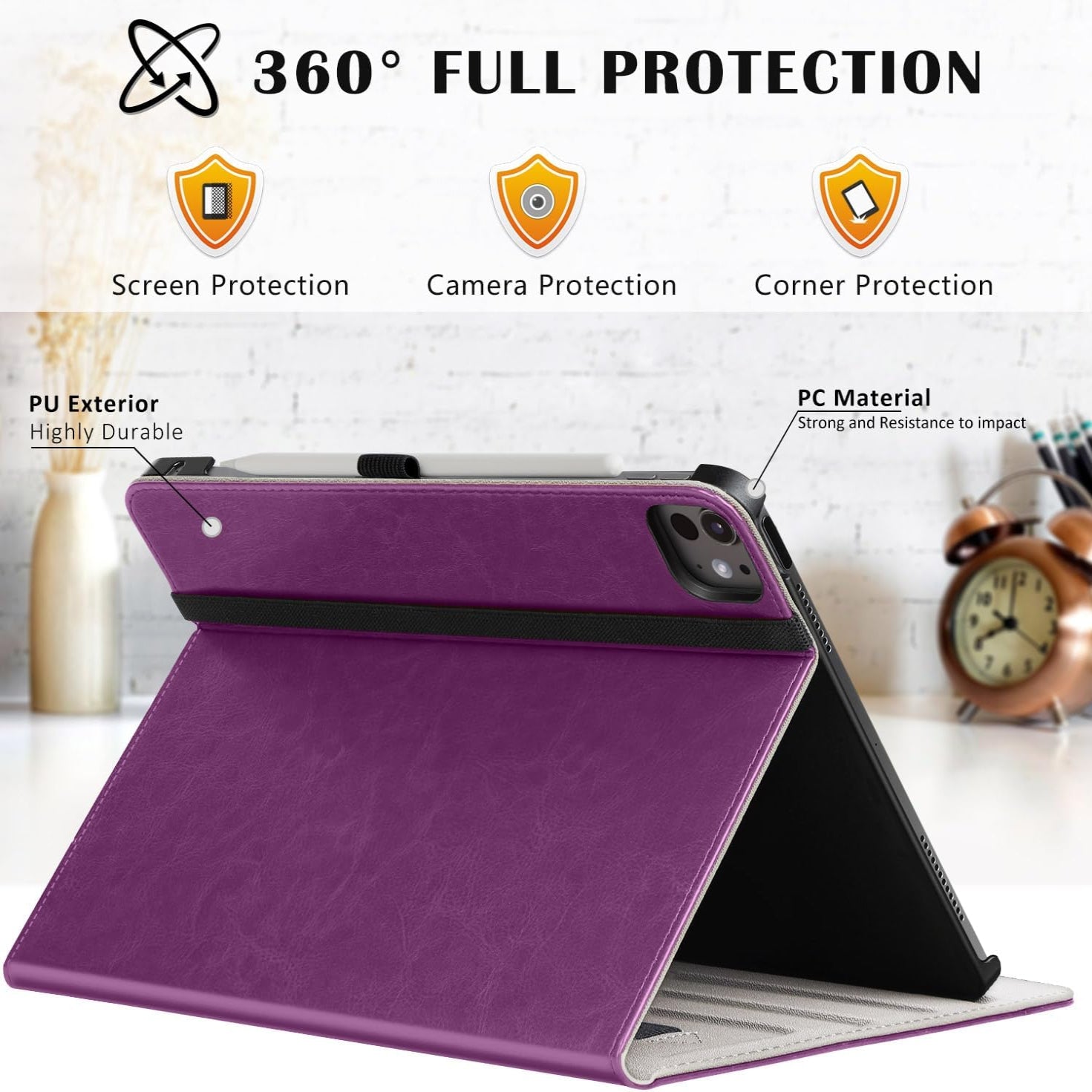 iPad Pro 11 Inch 2024 (M4) iPad Pro 5th Gen PU Leather Smart Case-Purple