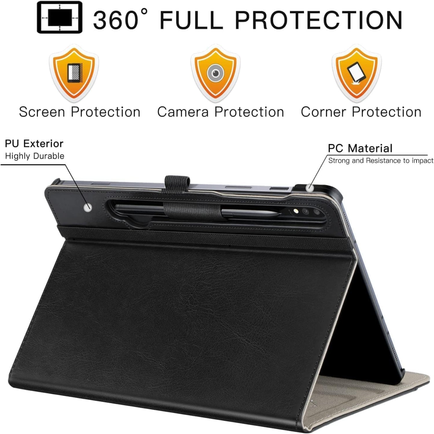 Samsung Galaxy Tab S10 Plus/S9 Plus/S9 FE Plus 12.4 Inch PU Leather Case-Black,Denimblack