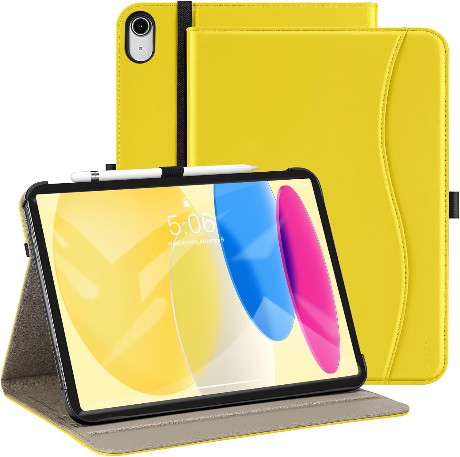 ZtotopCases Case for iPad 10th Generation,10.9 Inch 2022 Model, Premium Leather Business Cover with Auto Wake/Sleep Function, Multi-Angle Viewing Stand Cover with Pocket & Pencil Holder, Yellow
