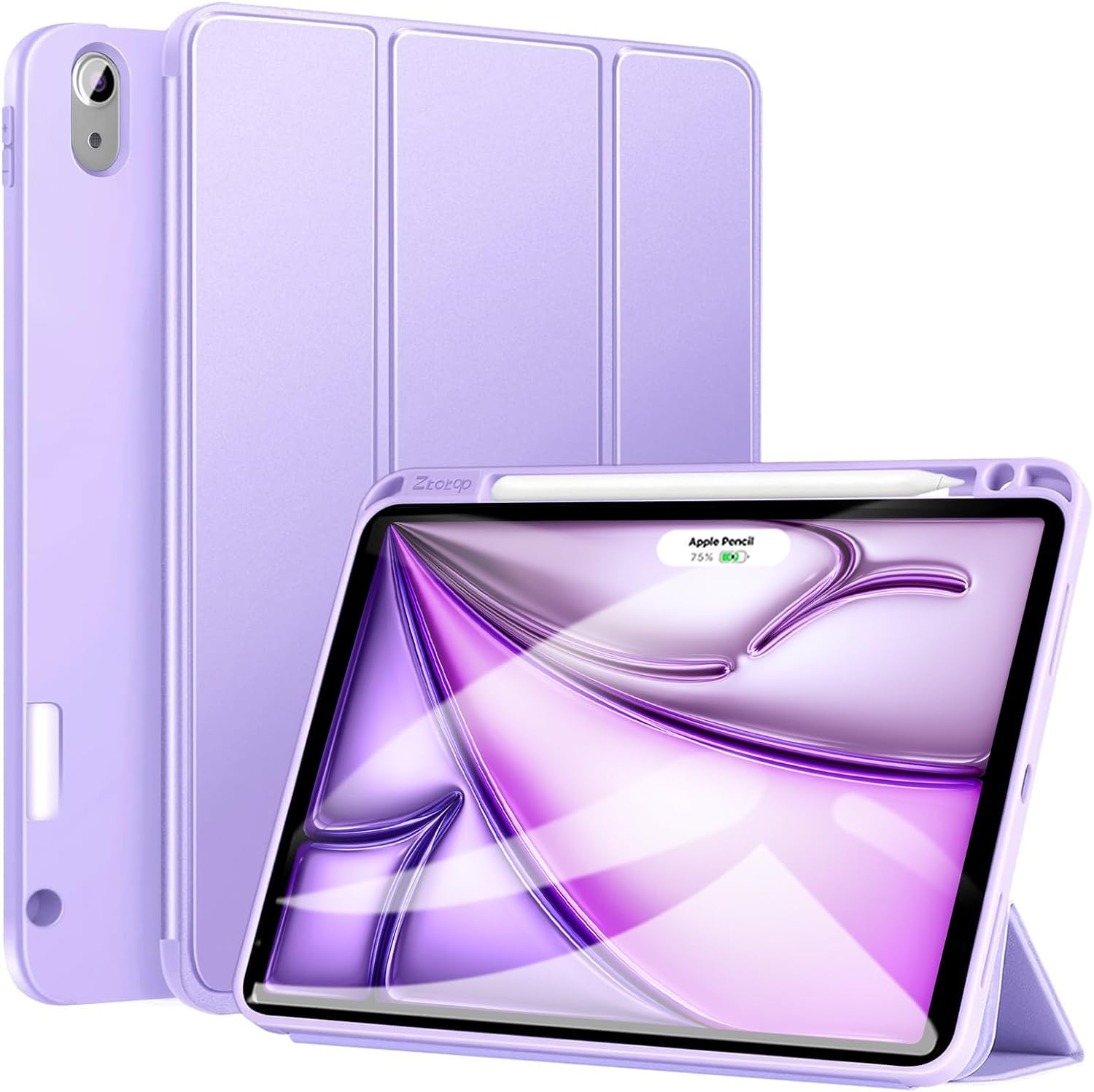 ZtotopCases for iPad Air 6th Generation 11 Inch 2024 Case & iPad Air 5th/4th Gen 10.9 Inch 2022/2020 & iPad Pro 11" 2018 1st with Pencil Holder, Soft TPU Back Slim Trifold Smart Cover, Purple