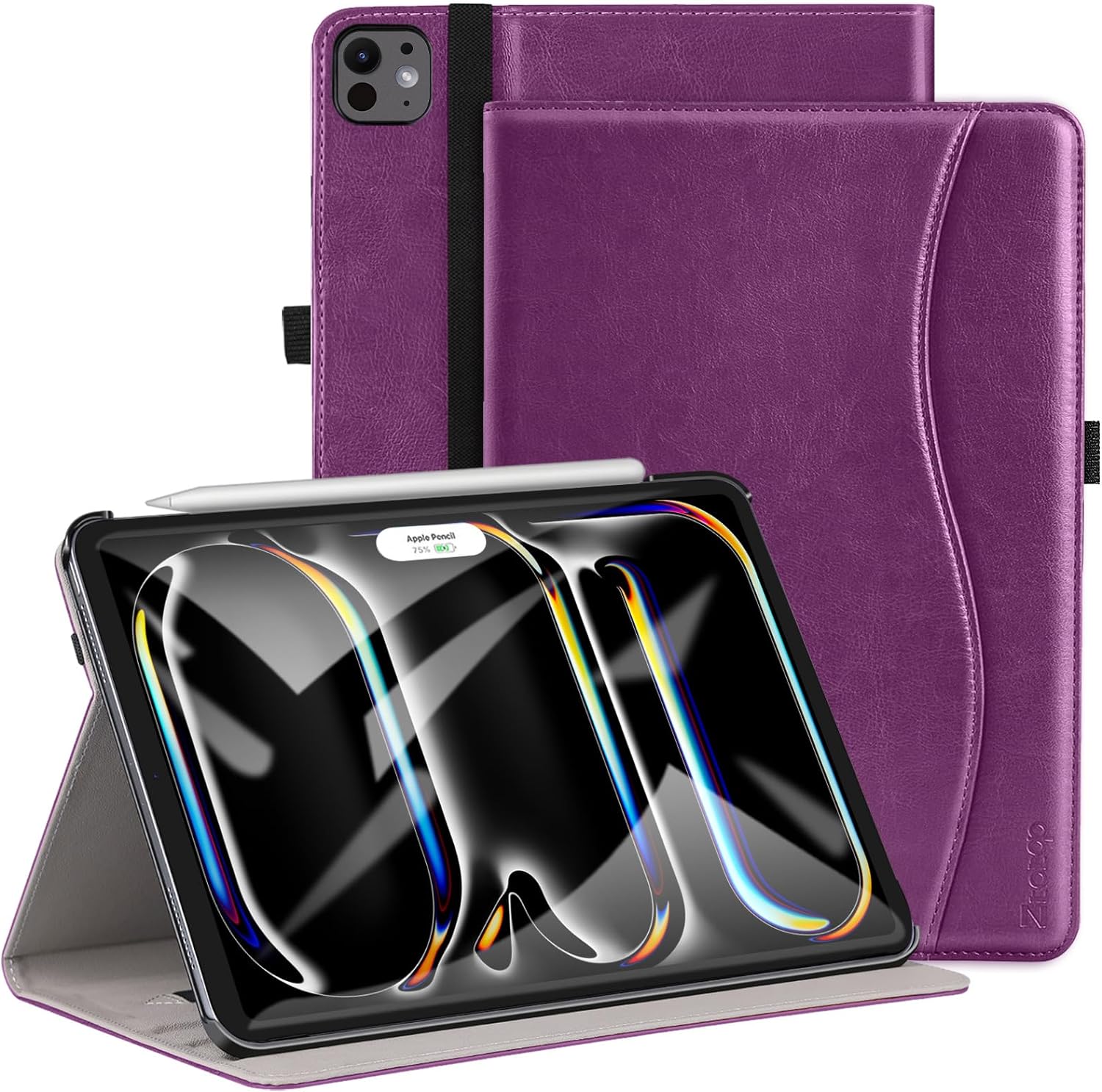 ZtotopCases for New iPad Pro 11 Inch Case 2024 5th Generation(M4), Premium PU Leather Smart Cover with Auto Wake/Sleep,Multiple View Angles with Hand Strap and Pocket for iPad Pro 11 5th Gen,Purple