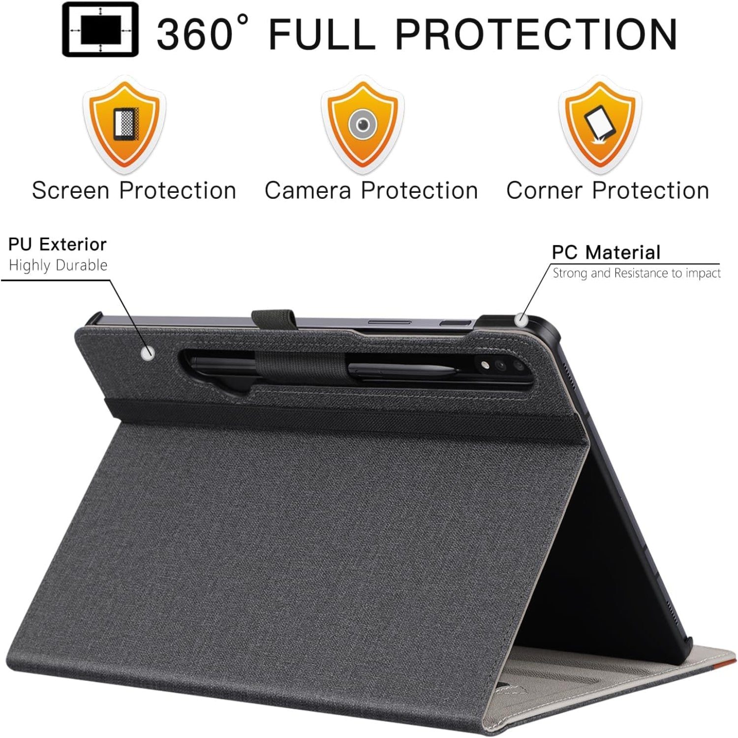 Samsung Galaxy Tab S10 Plus/S9 Plus/S9 FE Plus 12.4 Inch PU Leather Case-DenimBlack