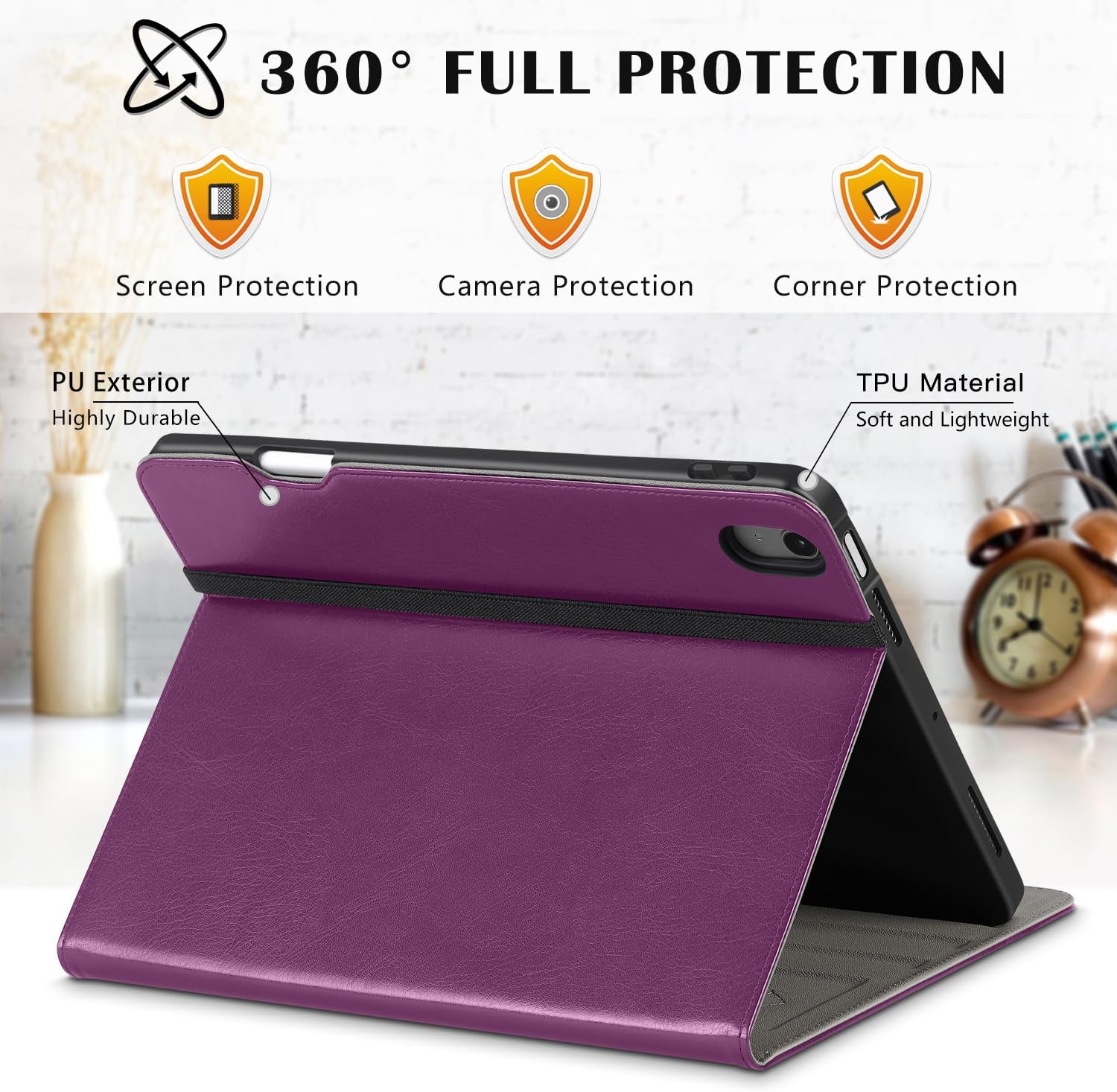 ZtotopCases for iPad Air 11 Inch Case M2 2024, iPad Air 5th/4th Generation Case 10.9 Inch 2022/2020 with Pencil Holder & Pocket, Premium PU Leather Folio Cover for iPad Air 6th 11 Inch Case, Purple