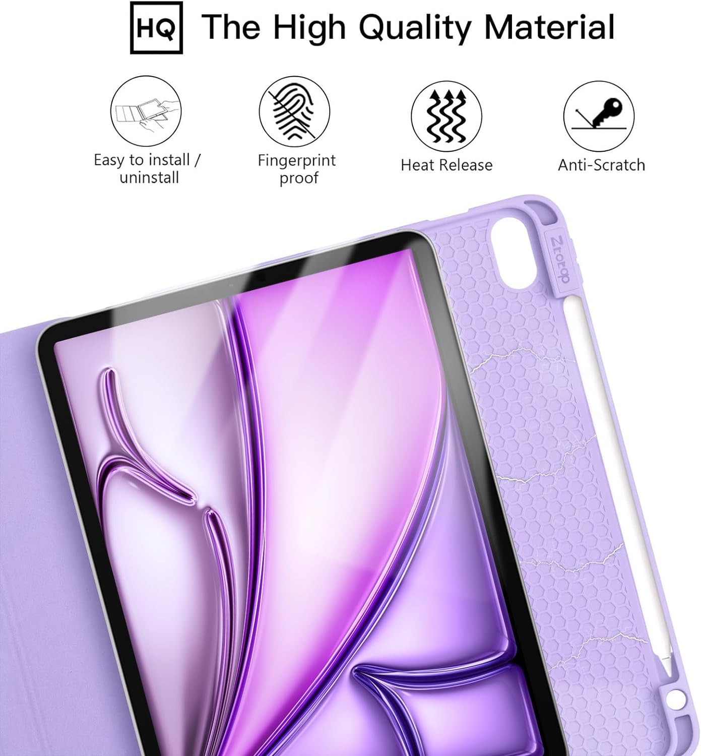 ZtotopCases for iPad Air 6th Generation 11 Inch 2024 Case & iPad Air 5th/4th Gen 10.9 Inch 2022/2020 & iPad Pro 11" 2018 1st with Pencil Holder, Soft TPU Back Slim Trifold Smart Cover, Purple