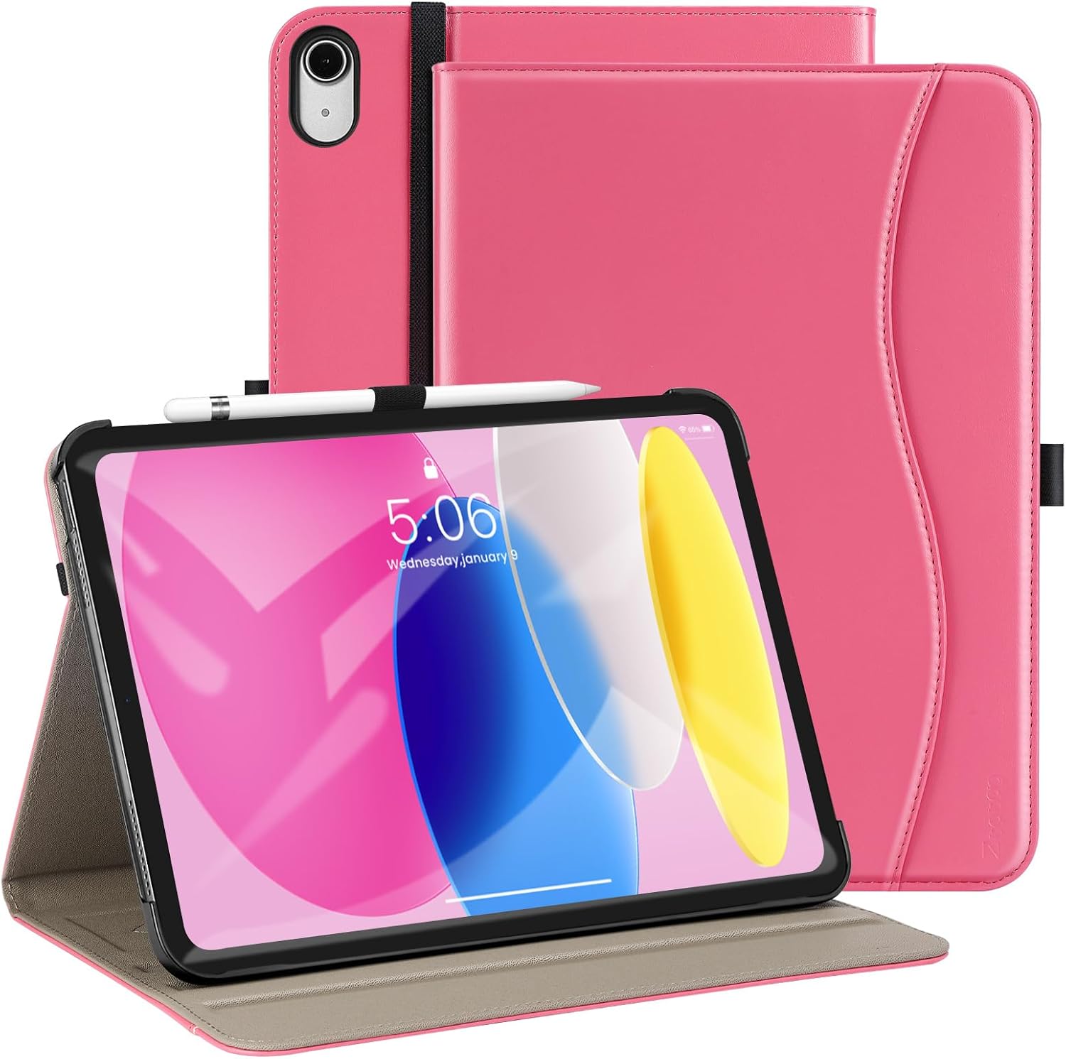 ZtotopCases Case for iPad 10th Generation,10.9 Inch 2022 Model, Premium Leather Business Cover with Auto Wake/Sleep Function, Multi-Angle Viewing Stand Cover with Pocket & Pencil Holder, pink