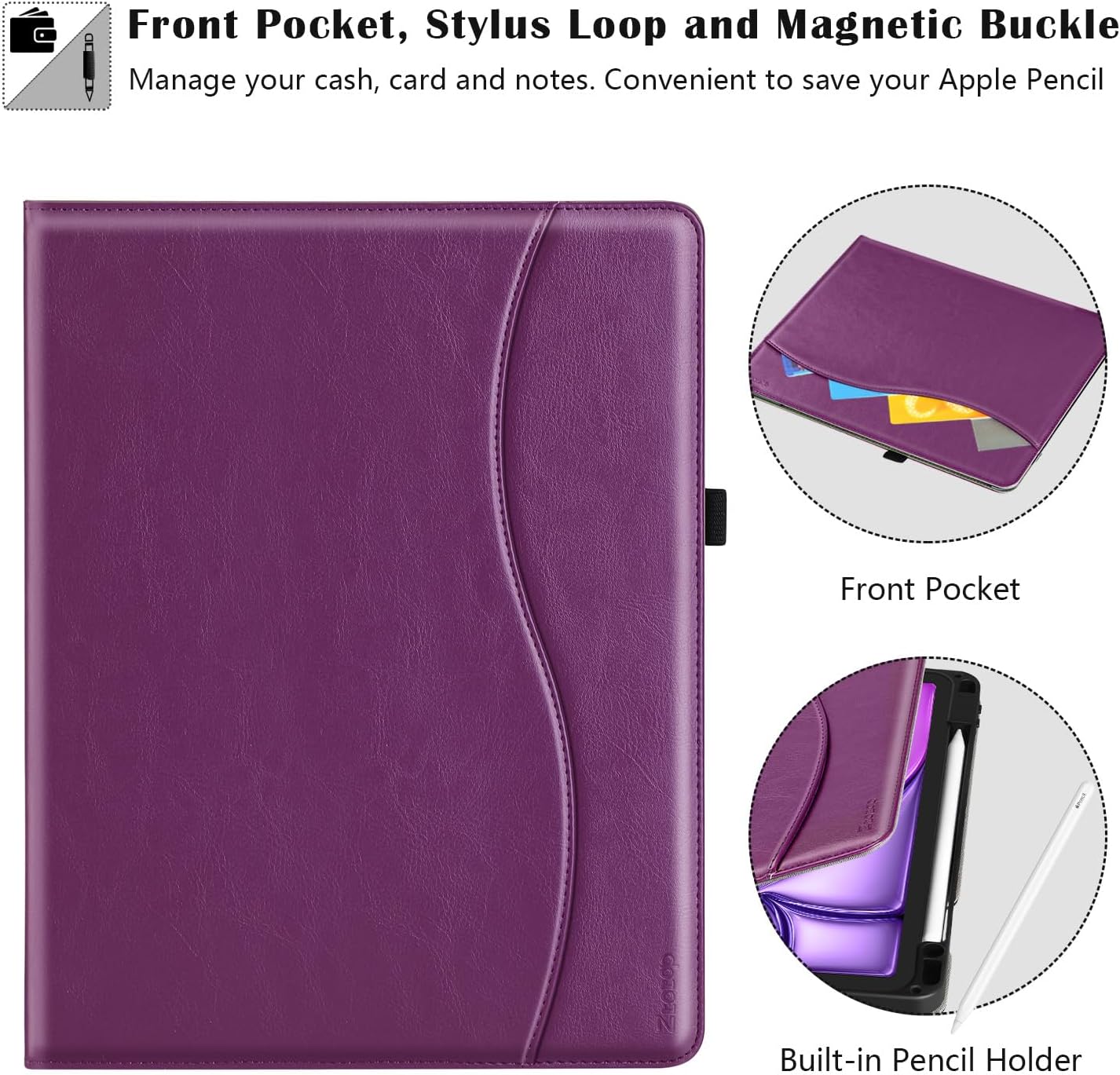 ZtotopCases for iPad Air 11 Inch Case M2 2024, iPad Air 5th/4th Generation Case 10.9 Inch 2022/2020 with Pencil Holder & Pocket, Premium PU Leather Folio Cover for iPad Air 6th 11 Inch Case, Purple