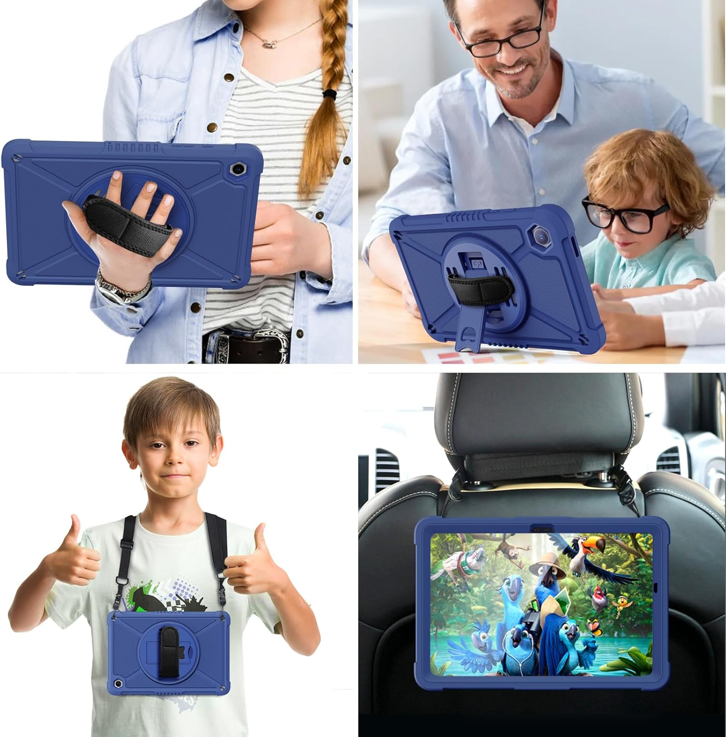 ZtotopCases for Samsung Galaxy Tab A9+ / A9 Plus 11'' 2023 (SM-X210/X216/X218), Shockproof Hard Duty Case with Screen Protector+360 Rotating Hand Strap&Stand+Shoulder Strap for Tab A9+ Tablet, Blue