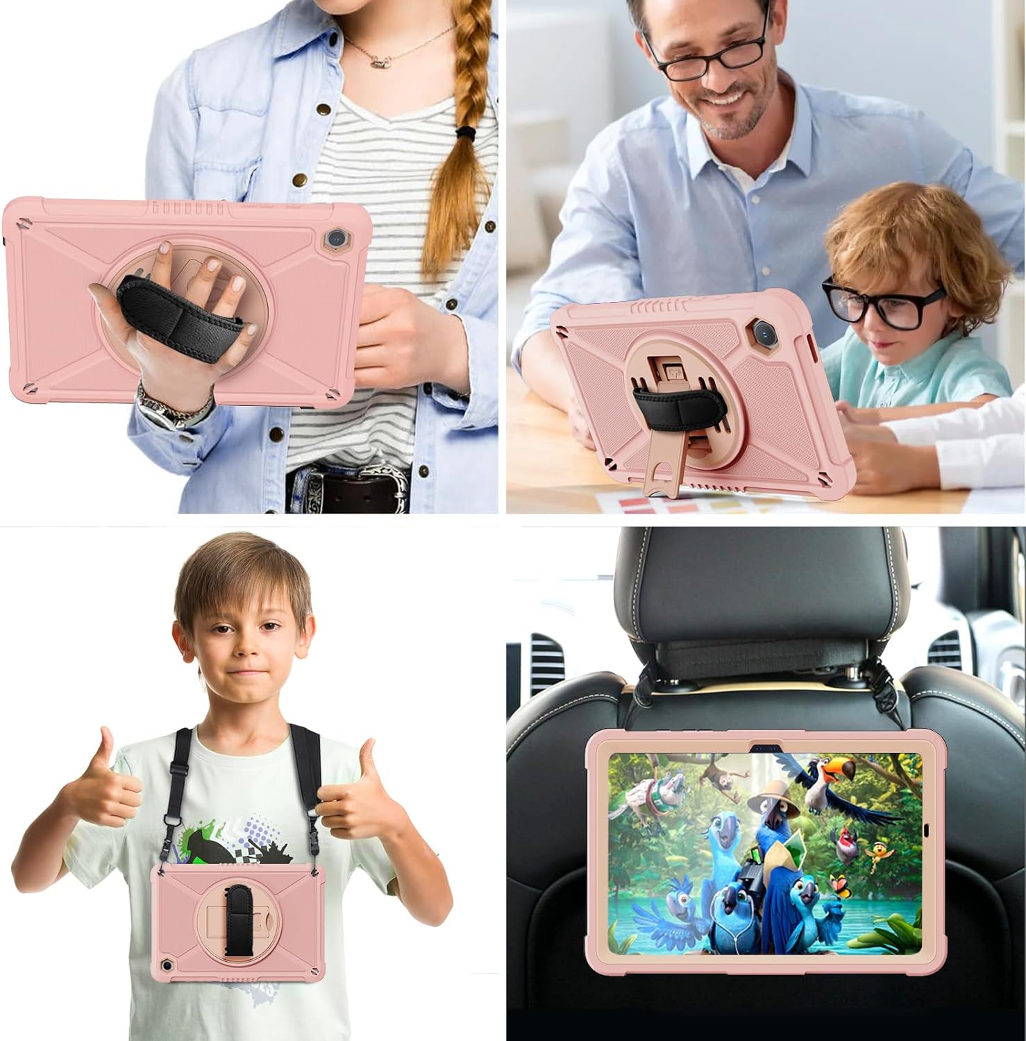 ZtotopCases for Samsung Galaxy Tab A9+ / A9 Plus 11'' 2023 (SM-X210/X216/X218), Shockproof Hard Duty Case with Screen Protector+360 Rotating Hand Strap&Stand+Shoulder Strap for Tab A9+ Tablet, Pink