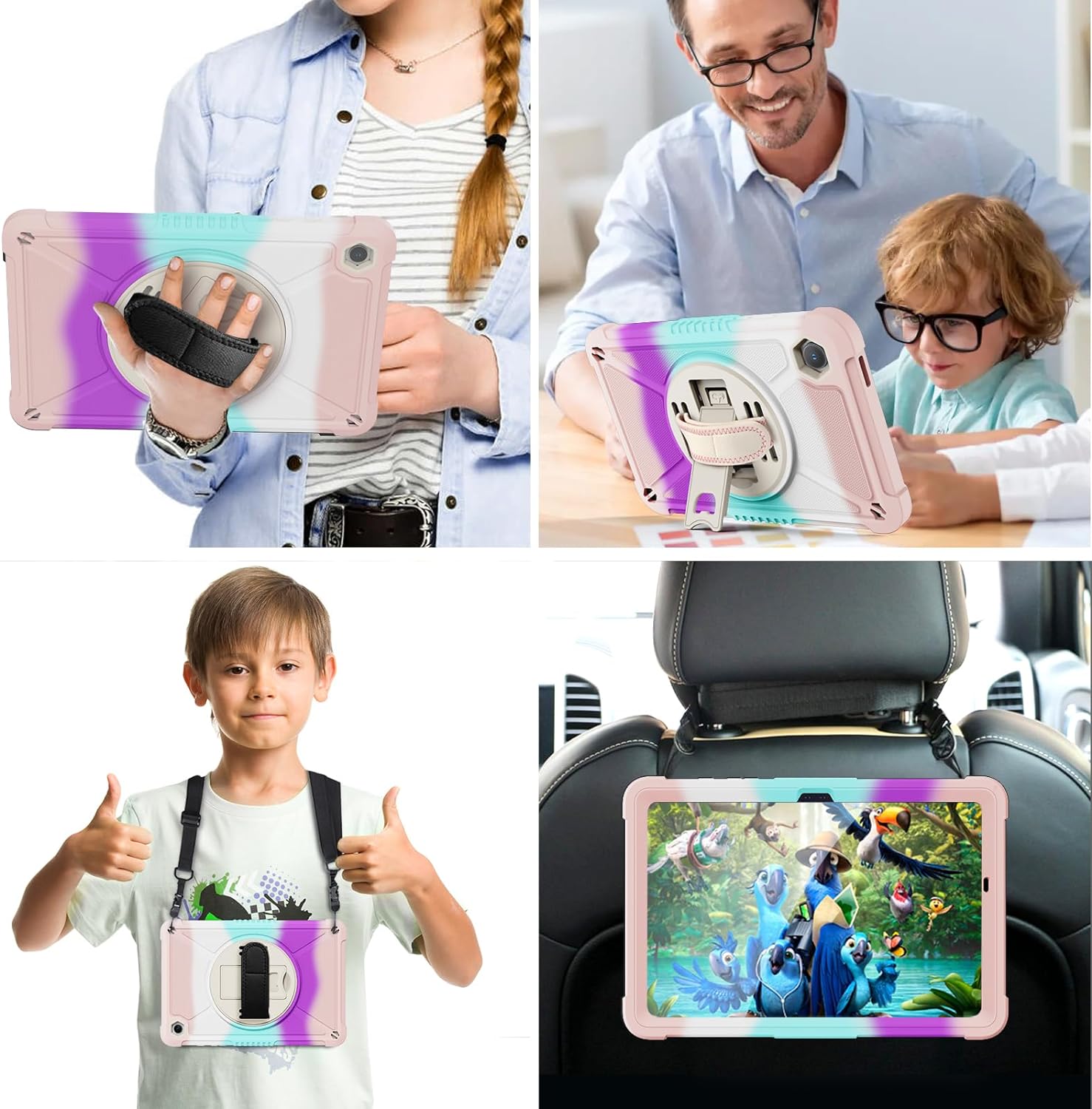 ZtotopCases for Samsung Galaxy Tab A9+ / A9 Plus 11'' 2023 (SM-X210/X216/X218), Shockproof Hard Duty Case with Screen Protector+360 Rotating Hand Strap&Stand+Shoulder Strap for A9+ Tablet, Colorful