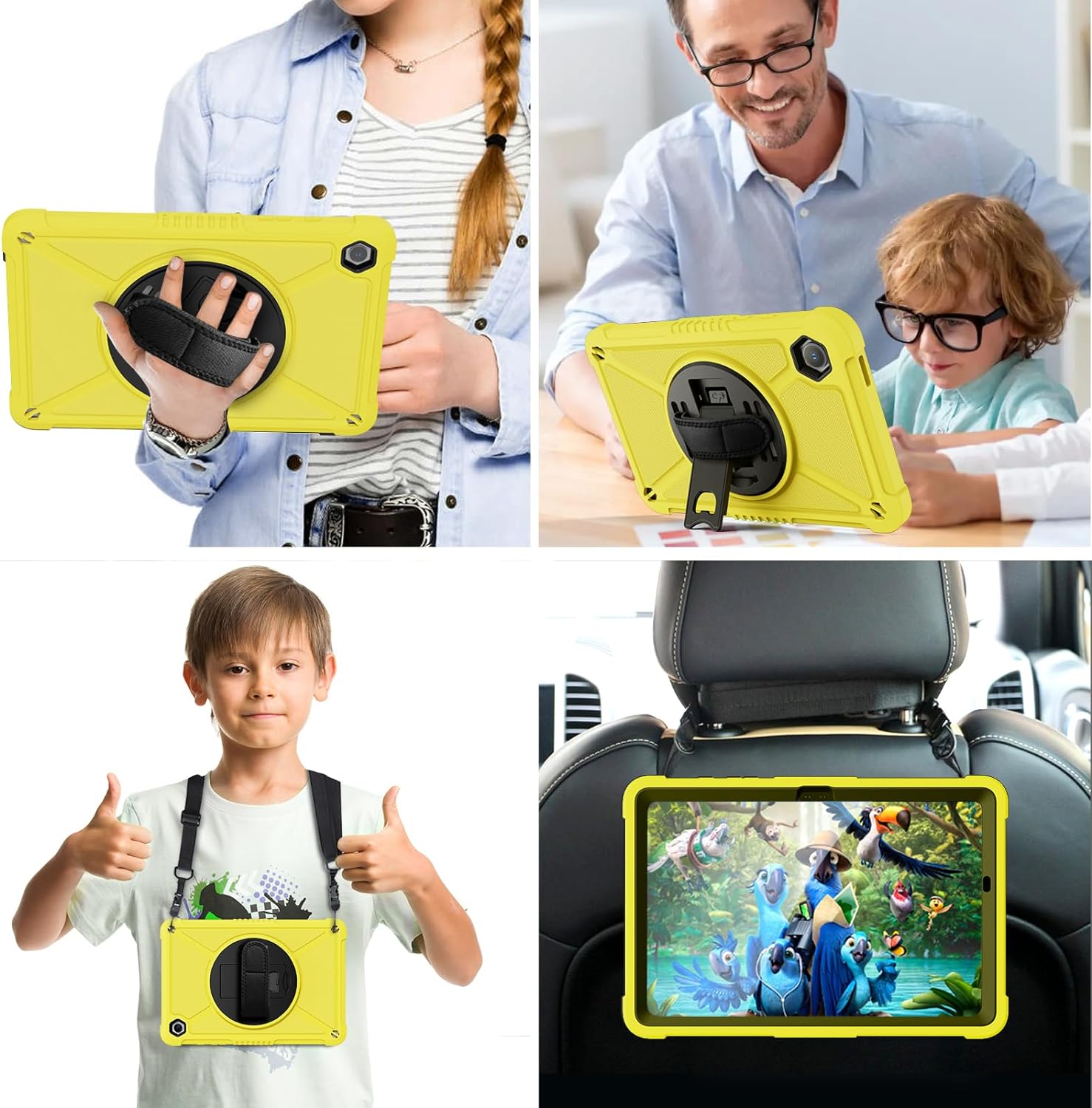 ZtotopCases for Samsung Galaxy Tab A9+ / A9 Plus 11'' 2023 (SM-X210/X216/X218), Shockproof Hard Duty Case with Screen Protector+360 Rotating Hand Strap&Stand+Shoulder Strap for Tab A9+ Tablet, Yellow