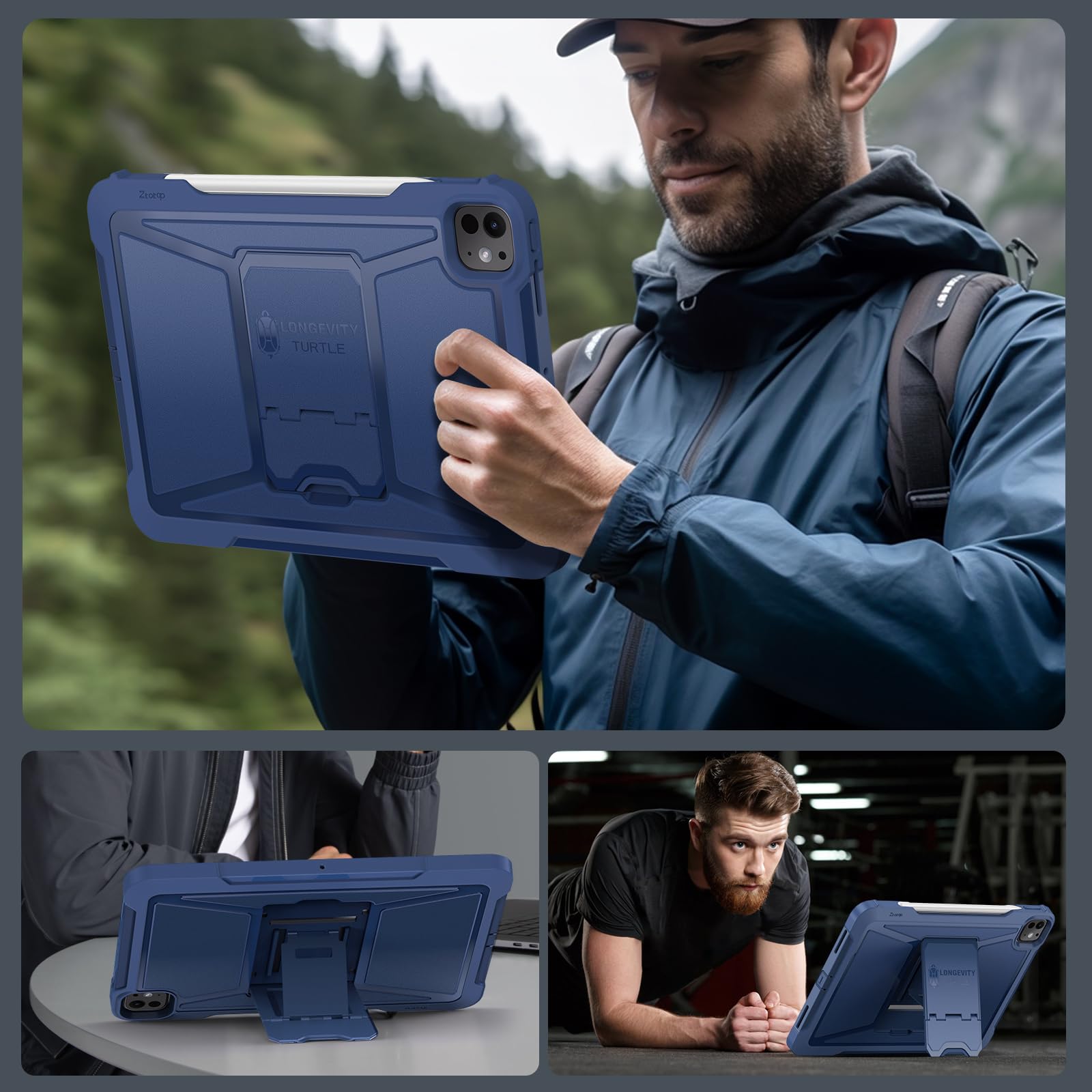 ZtotopCases for iPad Pro 13 Inch Case M4 2024 7th Gen/Pro 12.9 Inch 6th/5th/4th Generation 2022/2021/2020, Full Body Protective Rugged Cover with [Pencil Holder+Screen Protector] for iPad Pro,NavyBlue