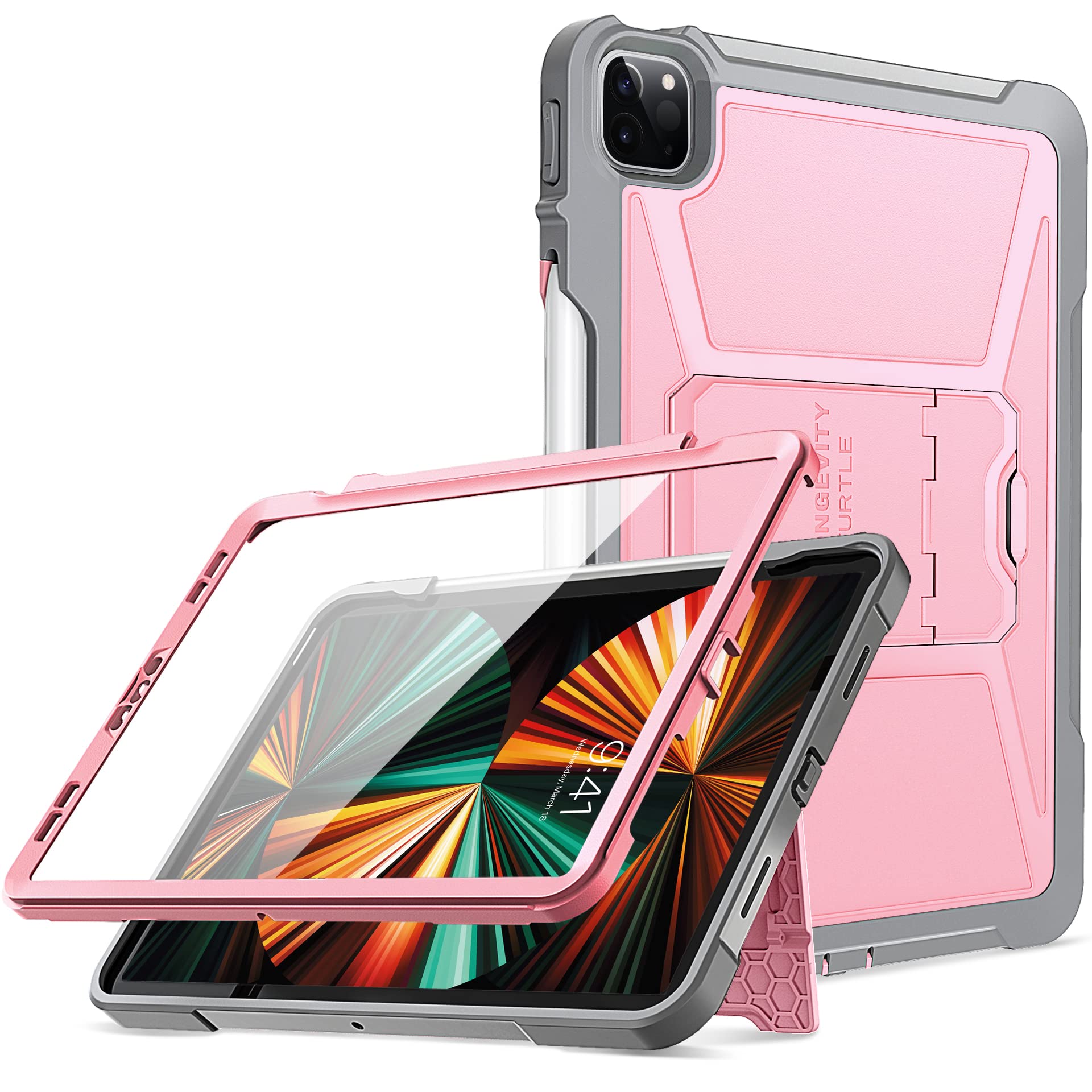 ZtotopCases for iPad Pro 13 Inch Case M4 2024 7th Gen/Pro 12.9 Inch 6th/5th/4th Generation 2022/2021/2020, Full Body Protective Rugged Cover with [Pencil Holder+Screen Protector] for iPad Pro 13,Pink