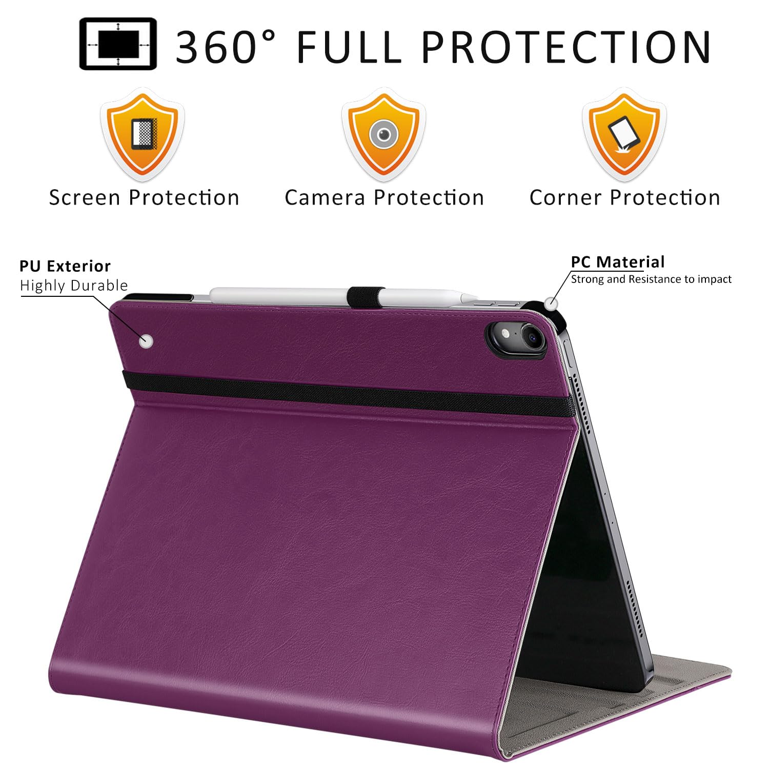 ZtotopCases for New iPad Air 13 Inch (M2) Case 2024/iPad Pro 12.9 Inch 3rd Generation 2018, Leather Folio Cover (Supports iPad Pencil Charging) with Auto Sleep/Wake for iPad Air 13 Case 2024 - Purple