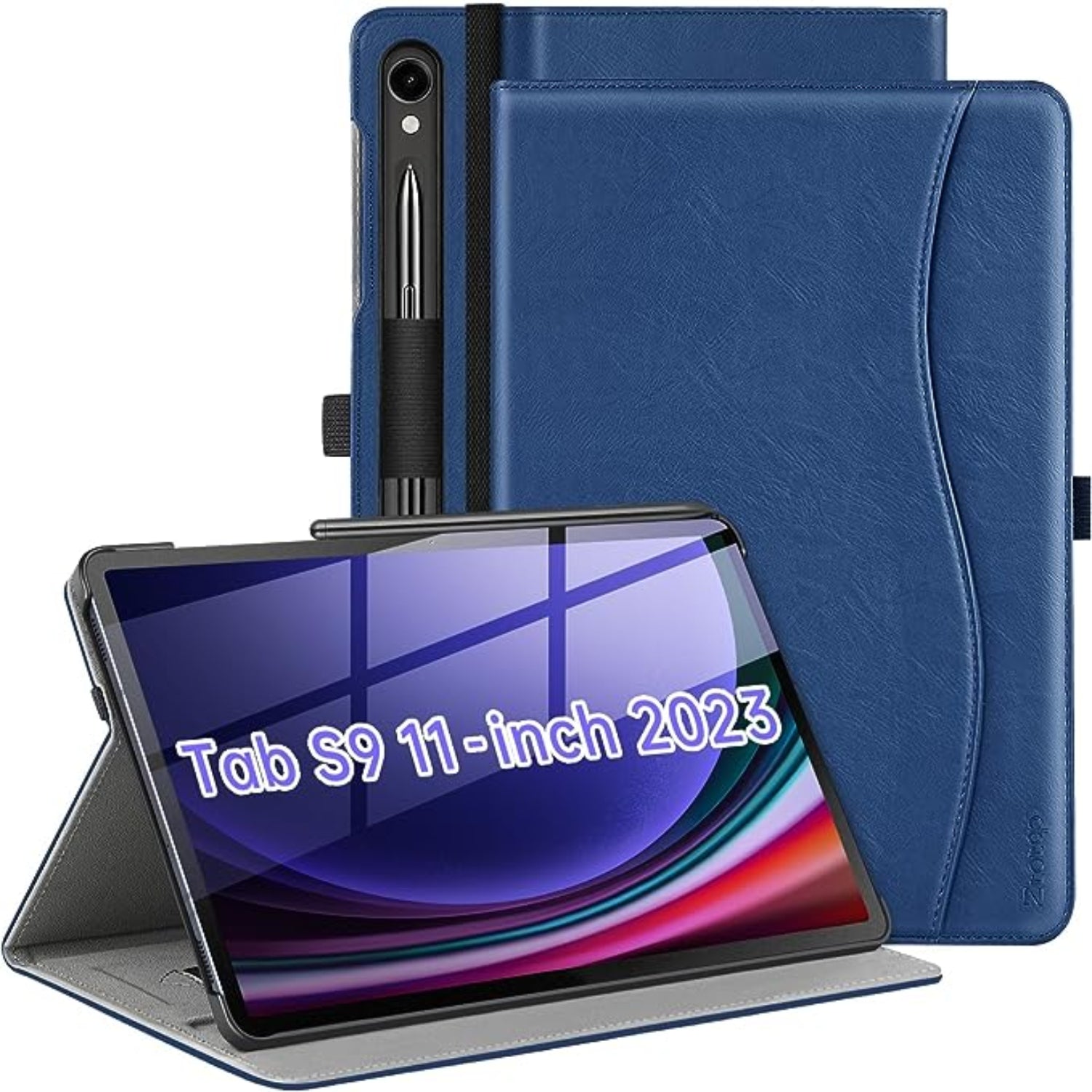 Samsung Galaxy Tab A Case Blue Faux leather | Screen Cleaning and Sanitizing Case | NueVue Tab A sleeve newest with antibacterial lining | Gift