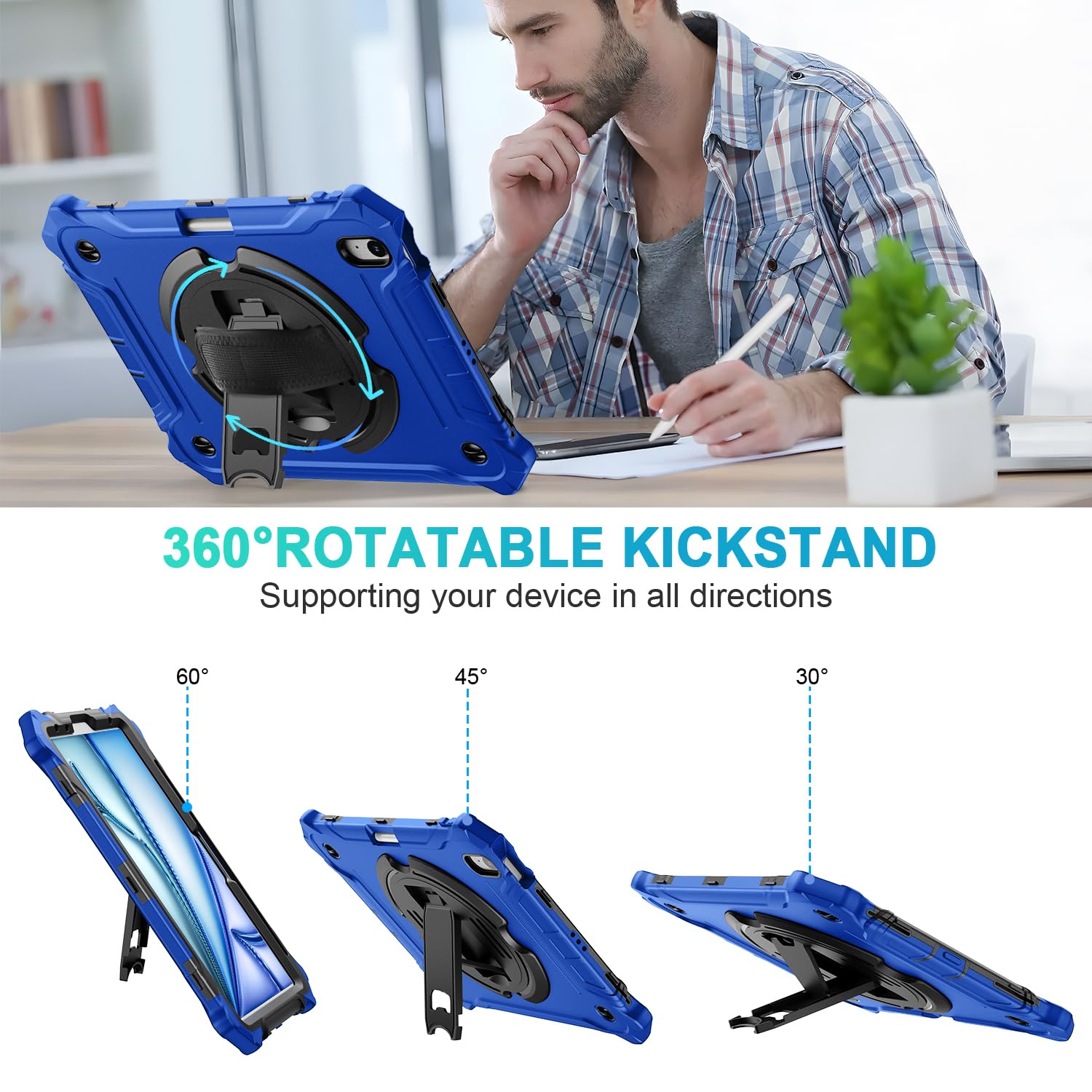 ZtotopCases for iPad Air 11 Inch Case 2024(M2), iPad Air 6th Generation Case Shockproof iPad Air 5th/4th Generation Case 10.9 Inch with 360° Rotating Stand Hand/Shoulder Strap, Blue