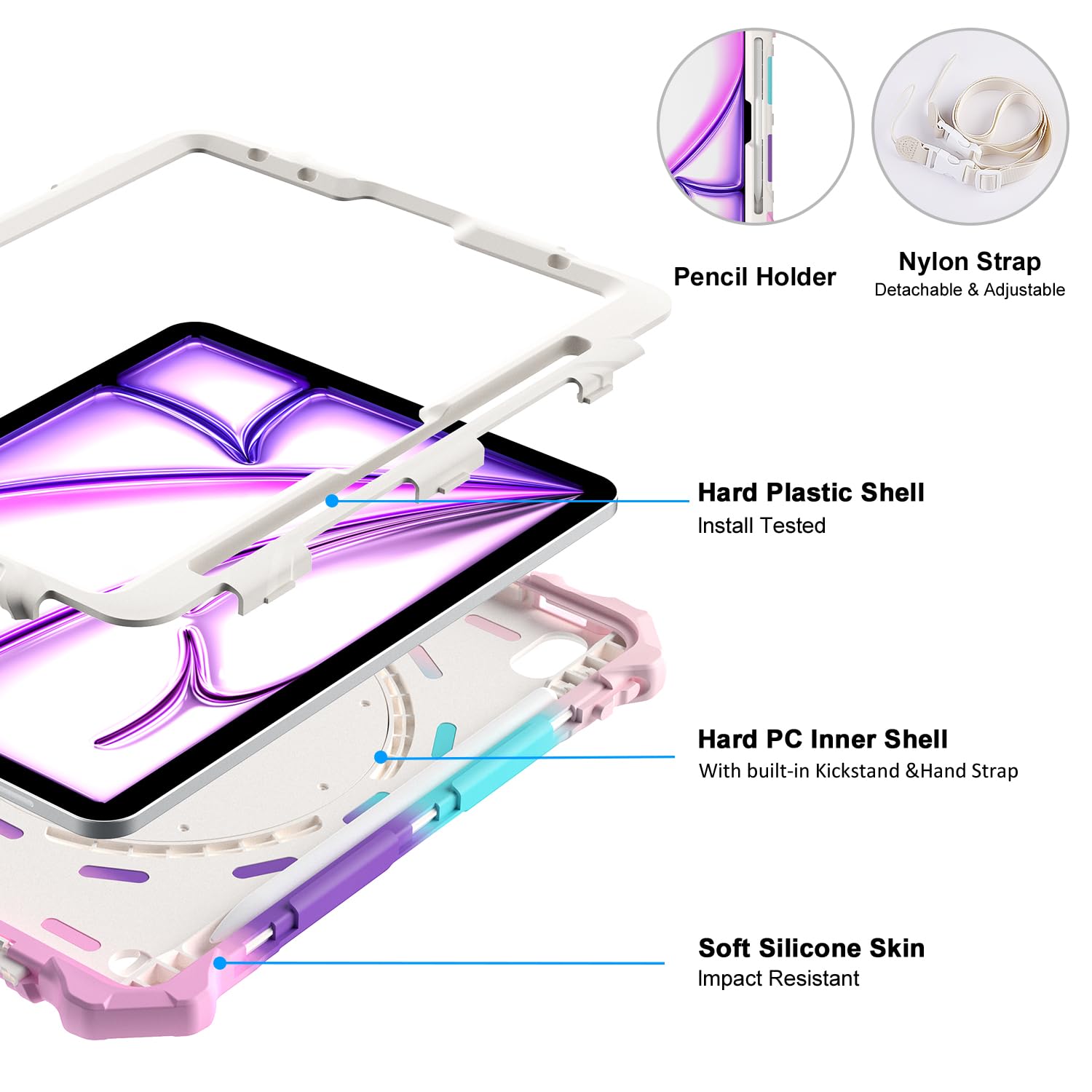 ZtotopCases for iPad Air 11 Inch Case 2024(M2), iPad Air 6th Generation Case Shockproof iPad Air 5th/4th Generation Case 10.9 Inch with 360° Rotating Stand Hand/Shoulder Strap, Rainbow