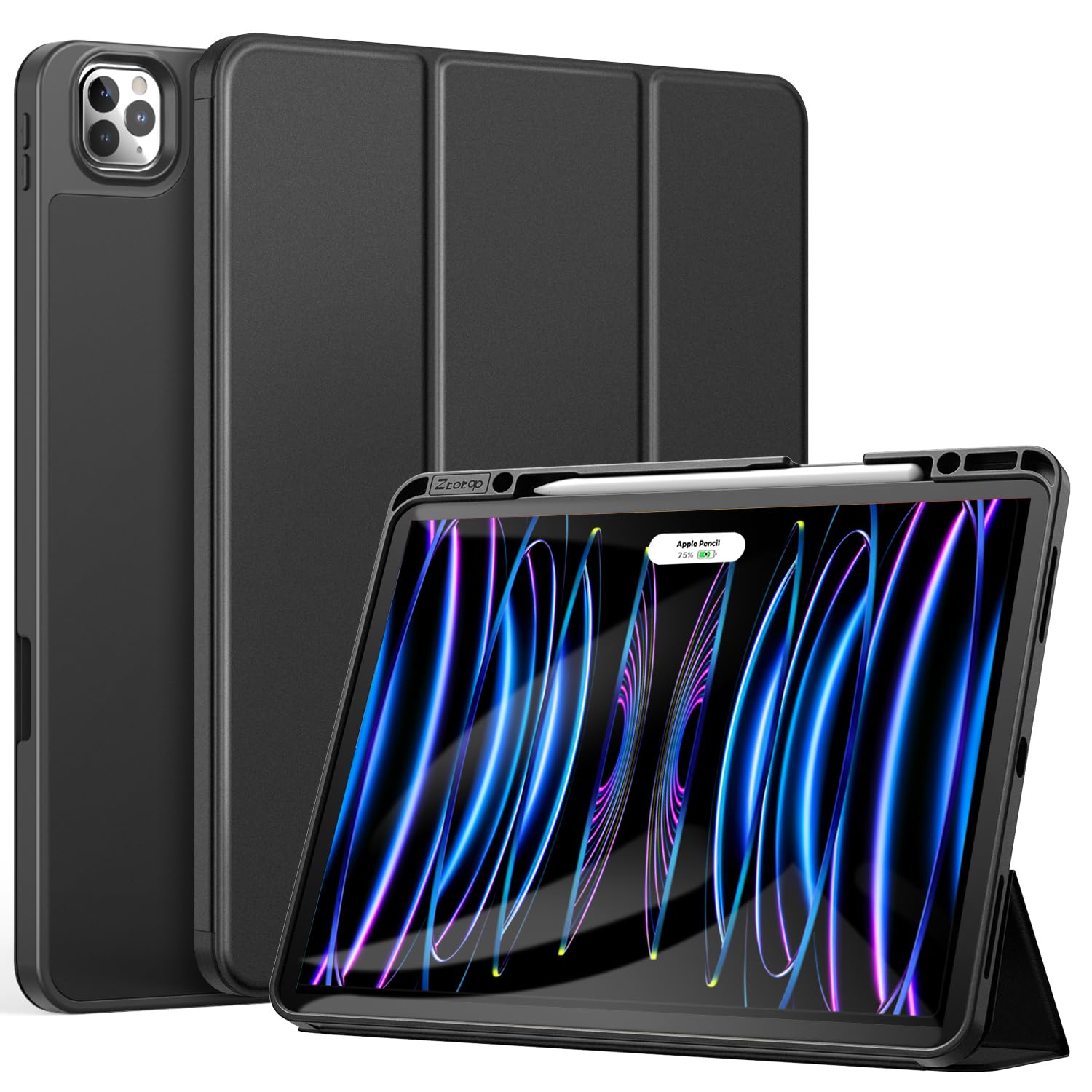 ZtotopCases for iPad Pro 12.9 Inch Case 6th/5th/4th/3rd Generation 2022/2021/2020/2018 with Pencil Holder, Slim Soft TPU Back Tablet Cover+Auto Sleep/Wake, Support 2nd Gen Pencil Charging