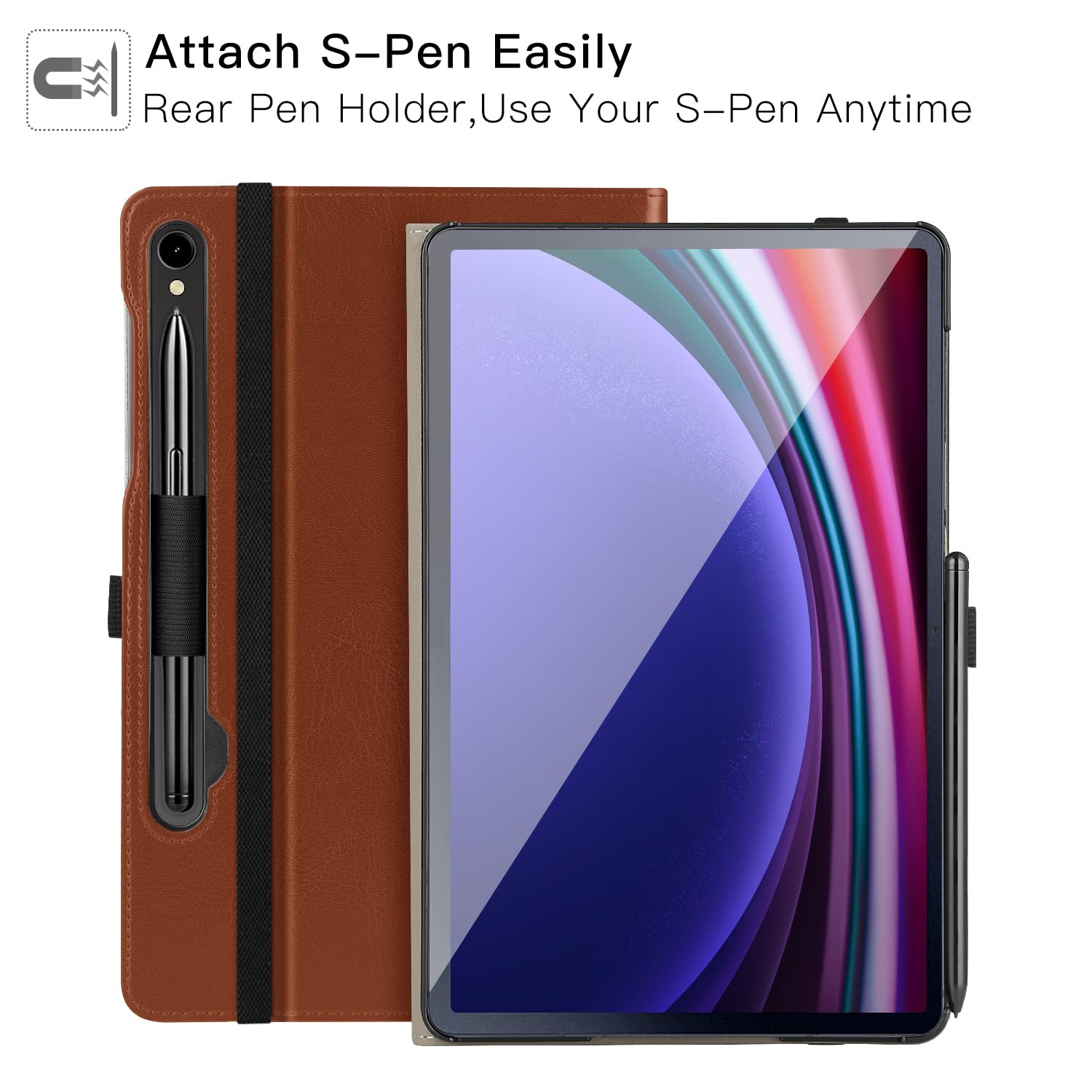 ZtotopCases for Samsung Galaxy Tab S9 FE 5G 10.9 Inch/Tab S9 11 Inch Case 2023, PU Leather Business Cover with Auto Sleep/Wake, Front Pocket, Hand Strap for Samsung S9 FE Tablet Support S Pen, Brown