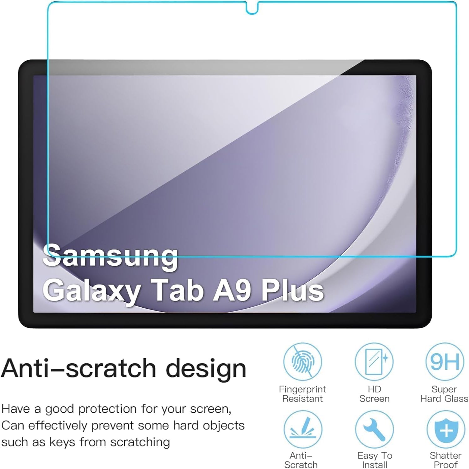 Samsung Galaxy Tab A9 Plus 11 Inch with 2 Tempered Glass Screen Protectors PU Leather Cover Case-Black