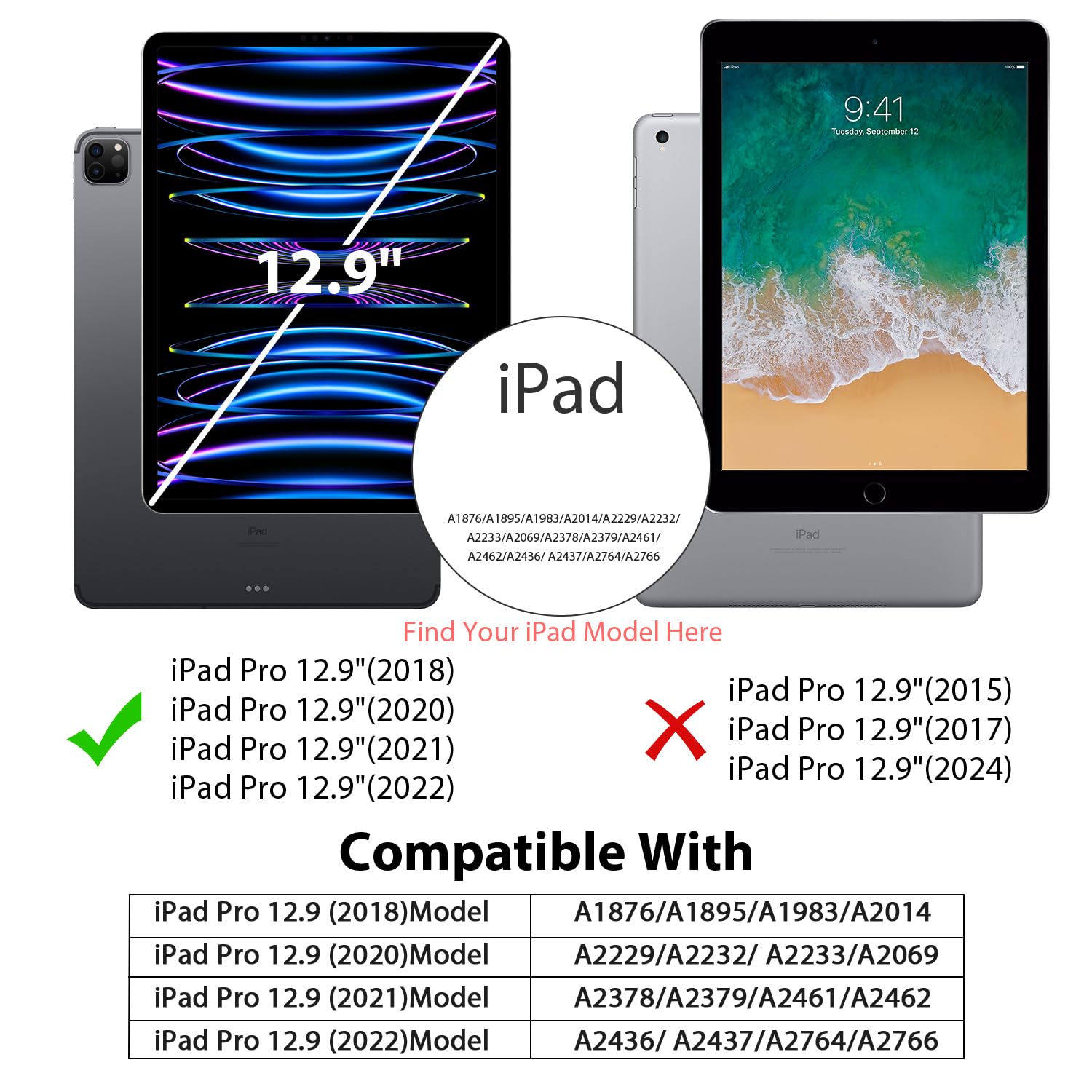 ZtotopCases for iPad Pro 12.9 Inch Case 6th/5th/4th/3rd Generation 2022/2021/2020/2018 with Pencil Holder, Slim Soft TPU Back Tablet Cover+Auto Sleep/Wake, Support 2nd Gen Pencil Charging