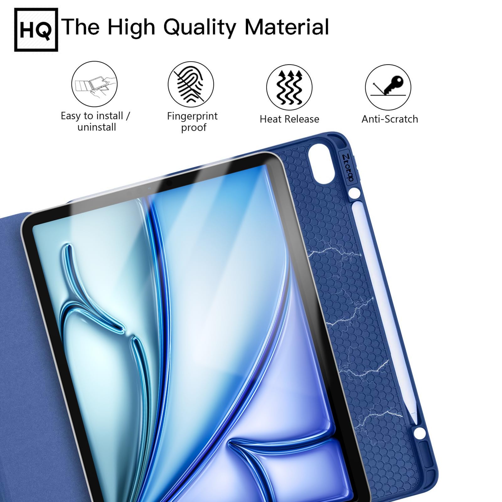 ZtotopCases for iPad Air 13 Inch (M2) Case/iPad Pro 12.9 3rd Generation 2018 with Pencil Holder, Lightweight Slim Soft TPU Back Trifold Smart Cover with Auto Sleep/Wake for iPad Air 13'' 2024