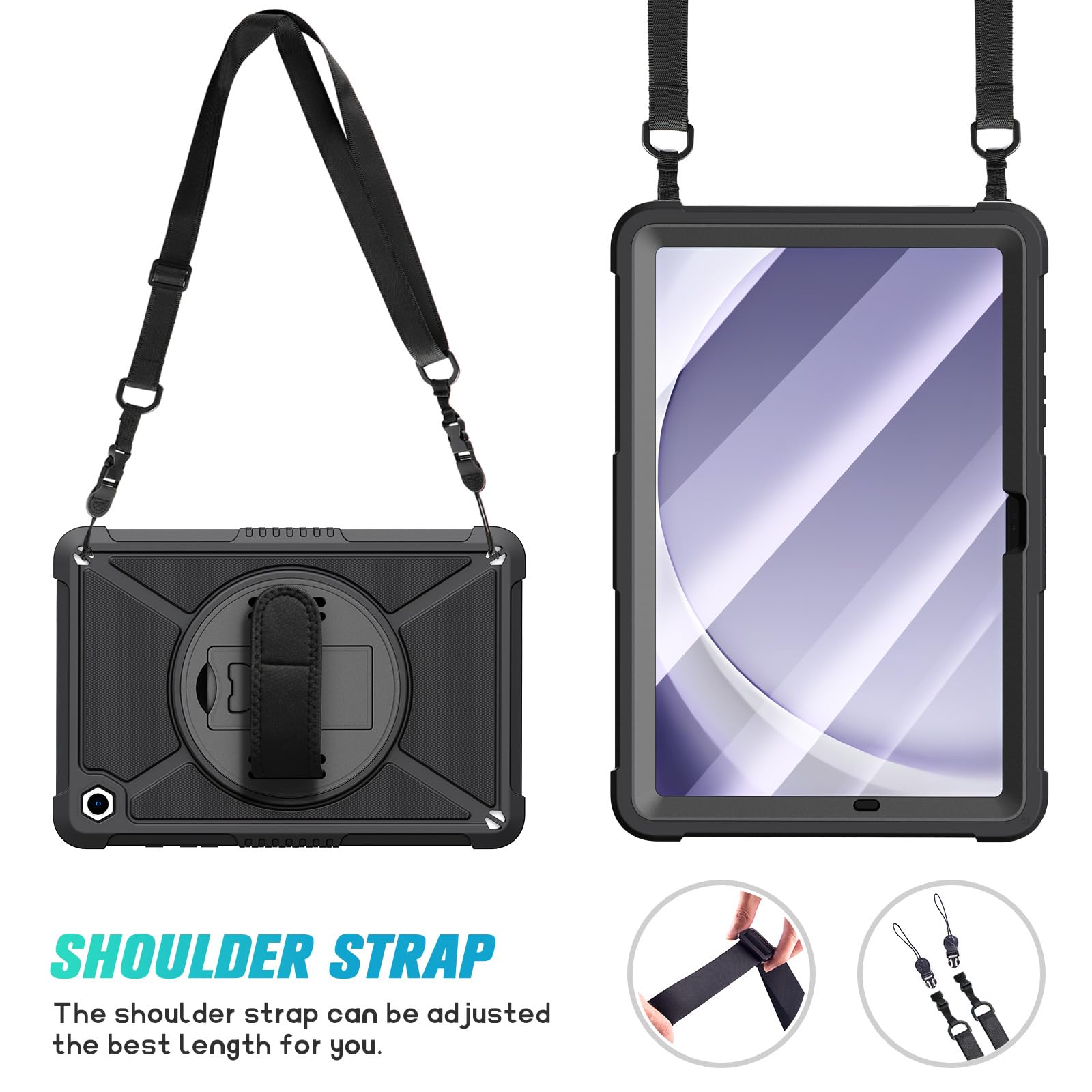 Case for Samsung Galaxy Tab A9 Plus 11inch 2023 Protective Rugged Case  Shockproof 360° Swivel Stand Shoulder Strap Black