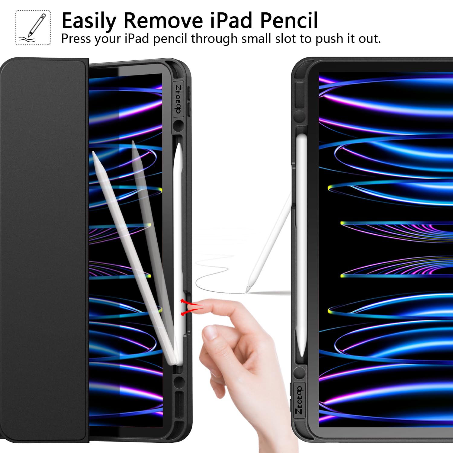 ZtotopCases for iPad Pro 12.9 Inch Case 6th/5th/4th/3rd Generation 2022/2021/2020/2018 with Pencil Holder, Slim Soft TPU Back Tablet Cover+Auto Sleep/Wake, Support 2nd Gen Pencil Charging