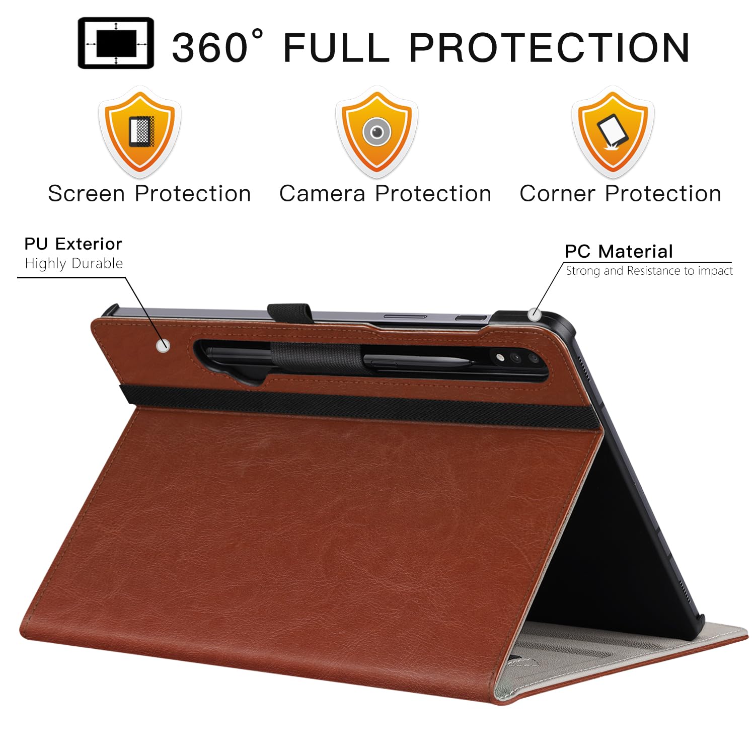 ZtotopCases for Samsung Galaxy Tab S9 FE 5G 10.9 Inch/Tab S9 11 Inch Case 2023, PU Leather Business Cover with Auto Sleep/Wake, Front Pocket, Hand Strap for Samsung S9 FE Tablet Support S Pen, Brown